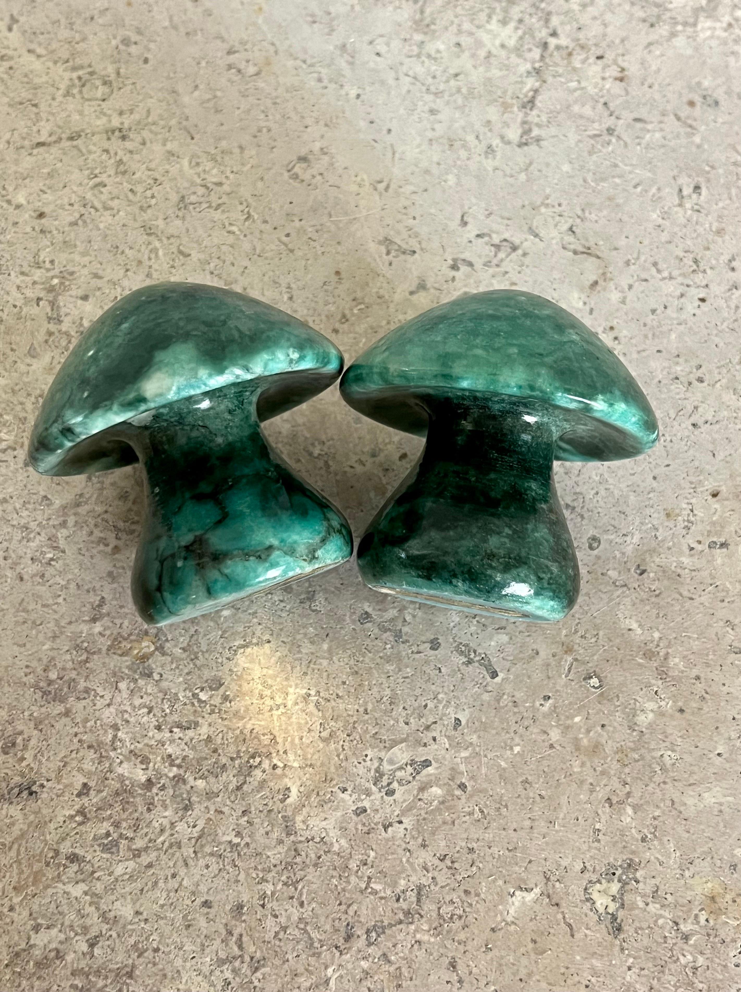 Italian Mid-Century Solid Alabaster Marble Mushrooms Made in Italy, a Pair