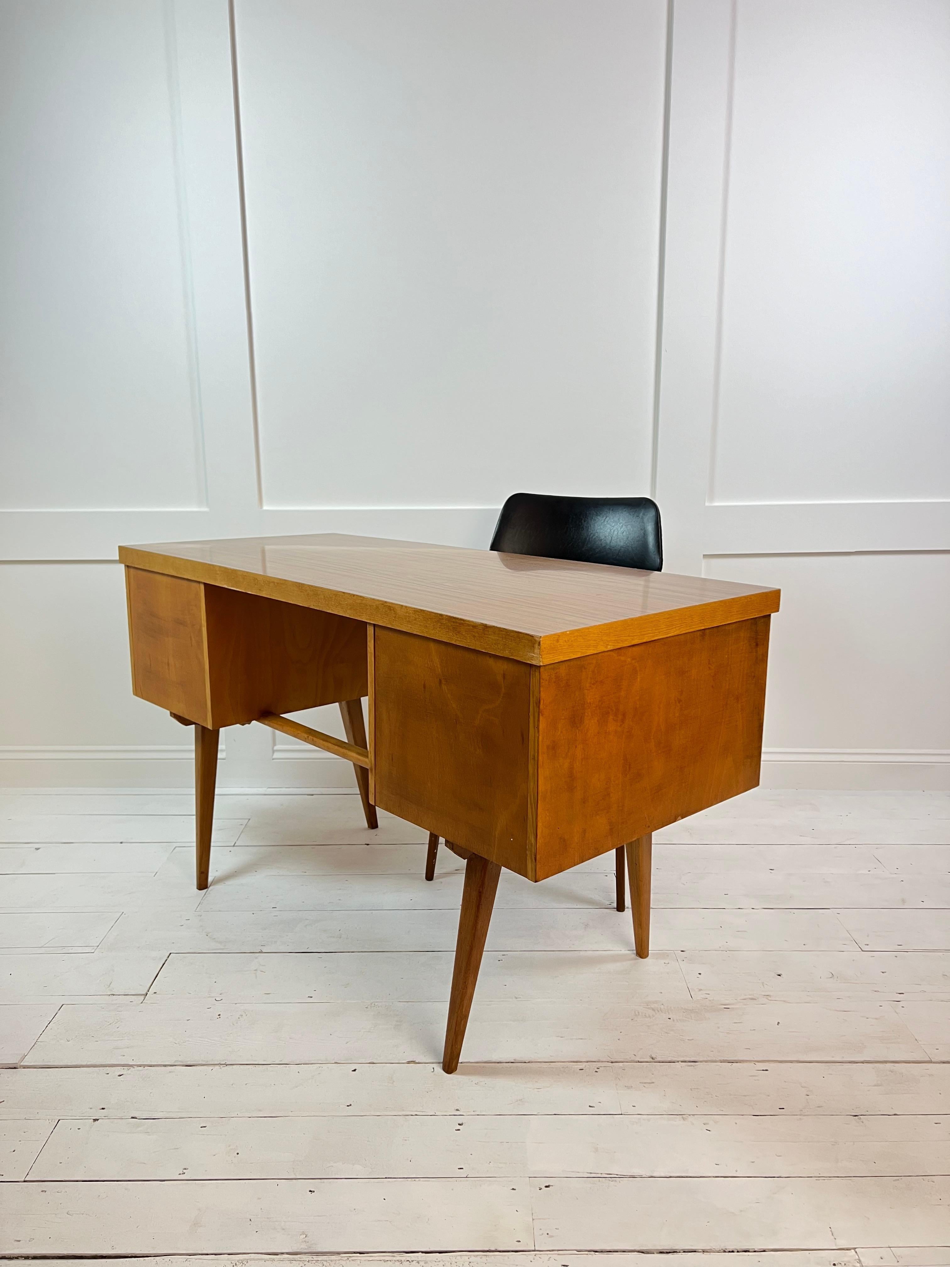 Mid-Century Solid Beech & Veneer Desk & Chair Set, Germany c.1960's For Sale 4