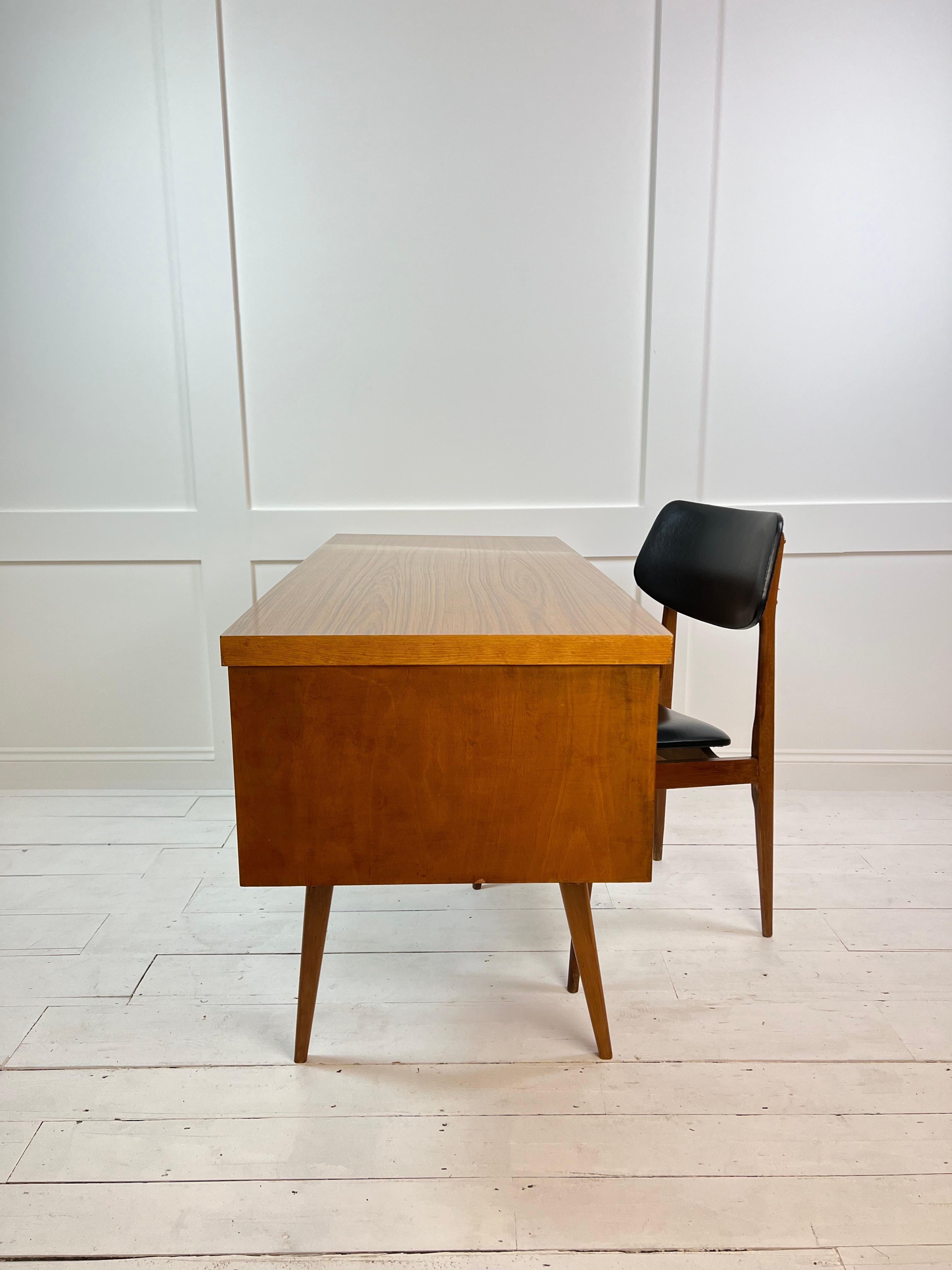 Mid-Century Solid Beech & Veneer Desk & Chair Set, Germany c.1960's For Sale 5