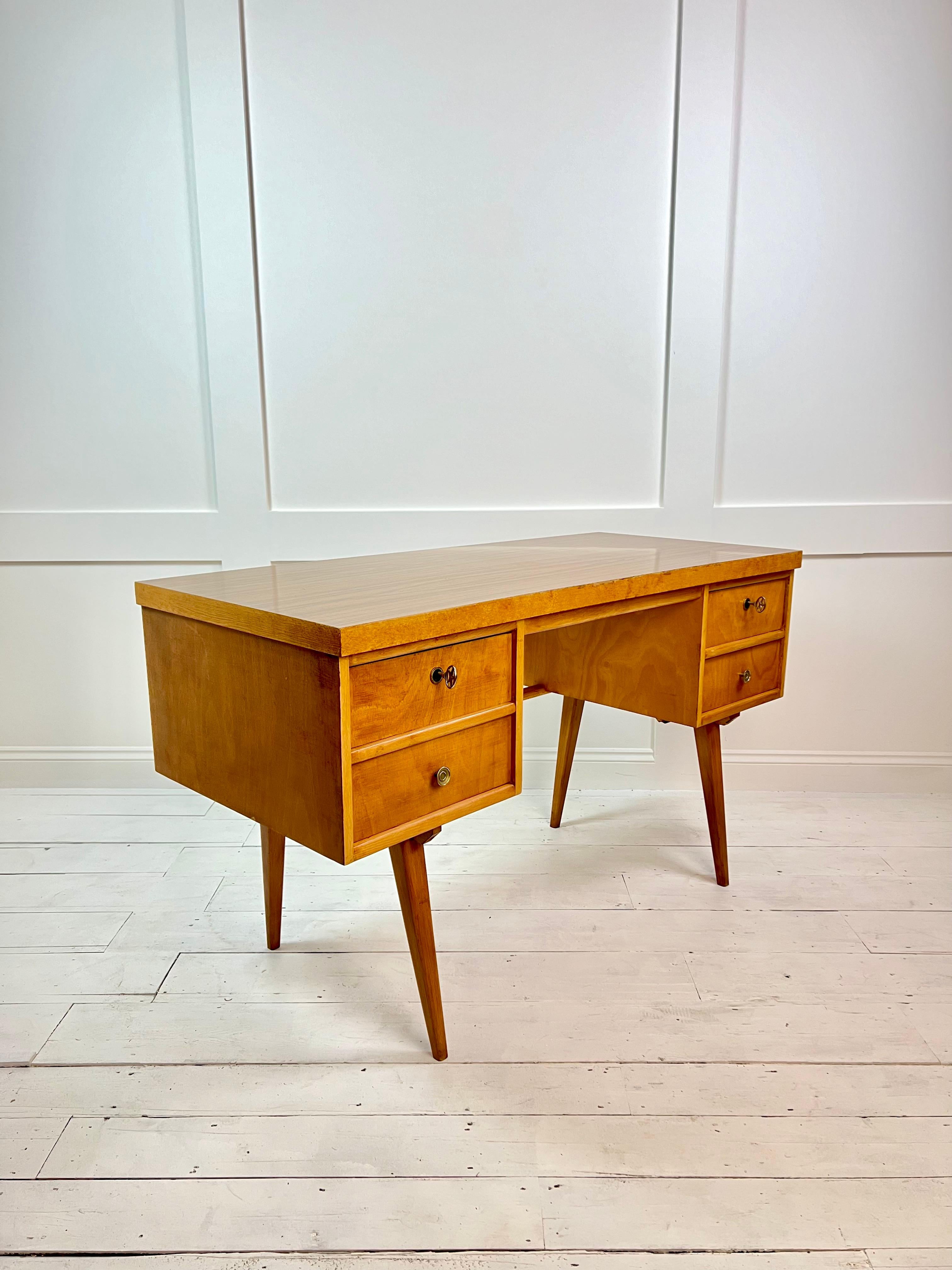 Mid-Century Solid Beech & Veneer Desk & Chair Set, Germany c.1960's In Good Condition For Sale In London, GB