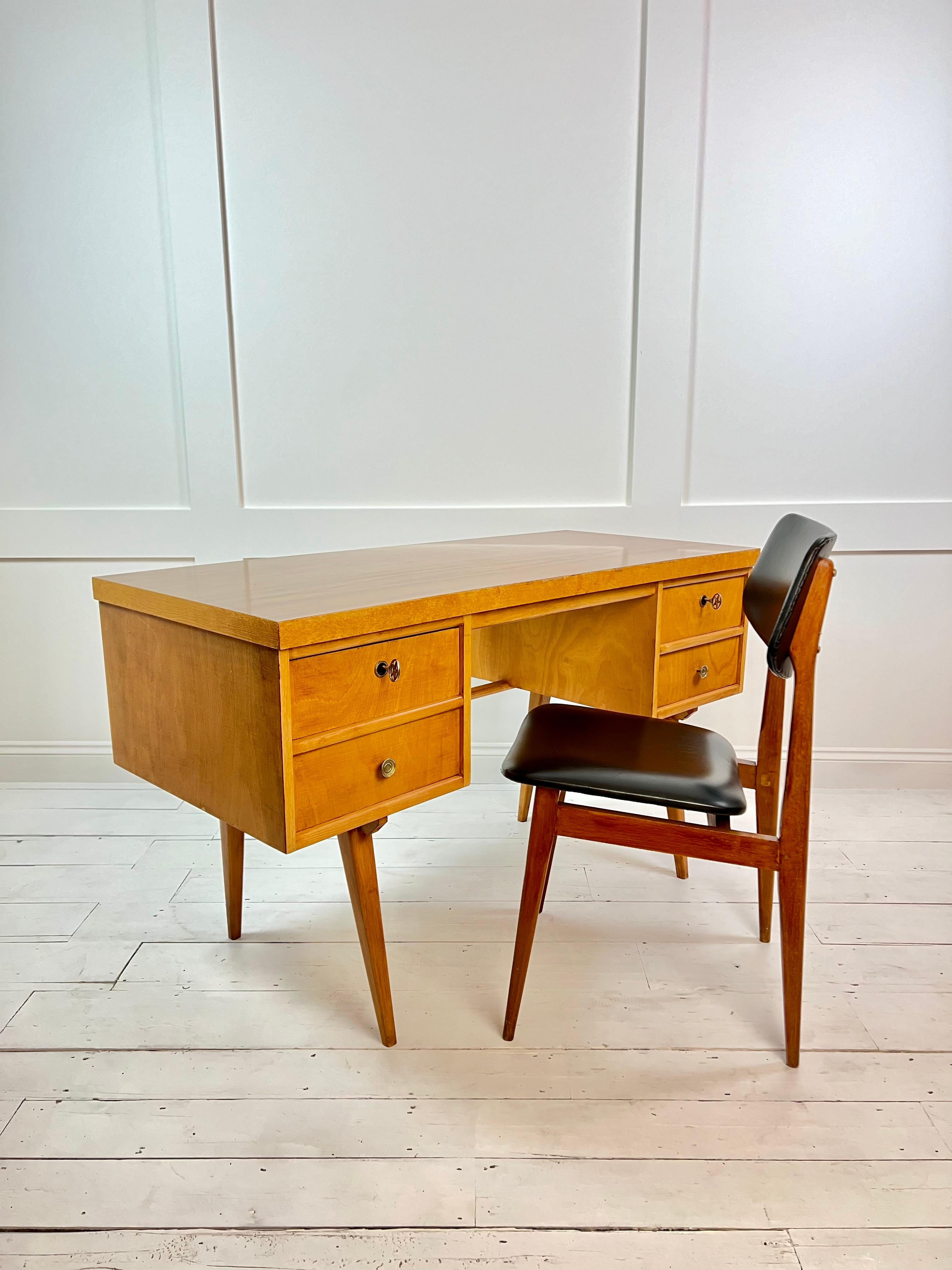Mid-20th Century Mid-Century Solid Beech & Veneer Desk & Chair Set, Germany c.1960's For Sale