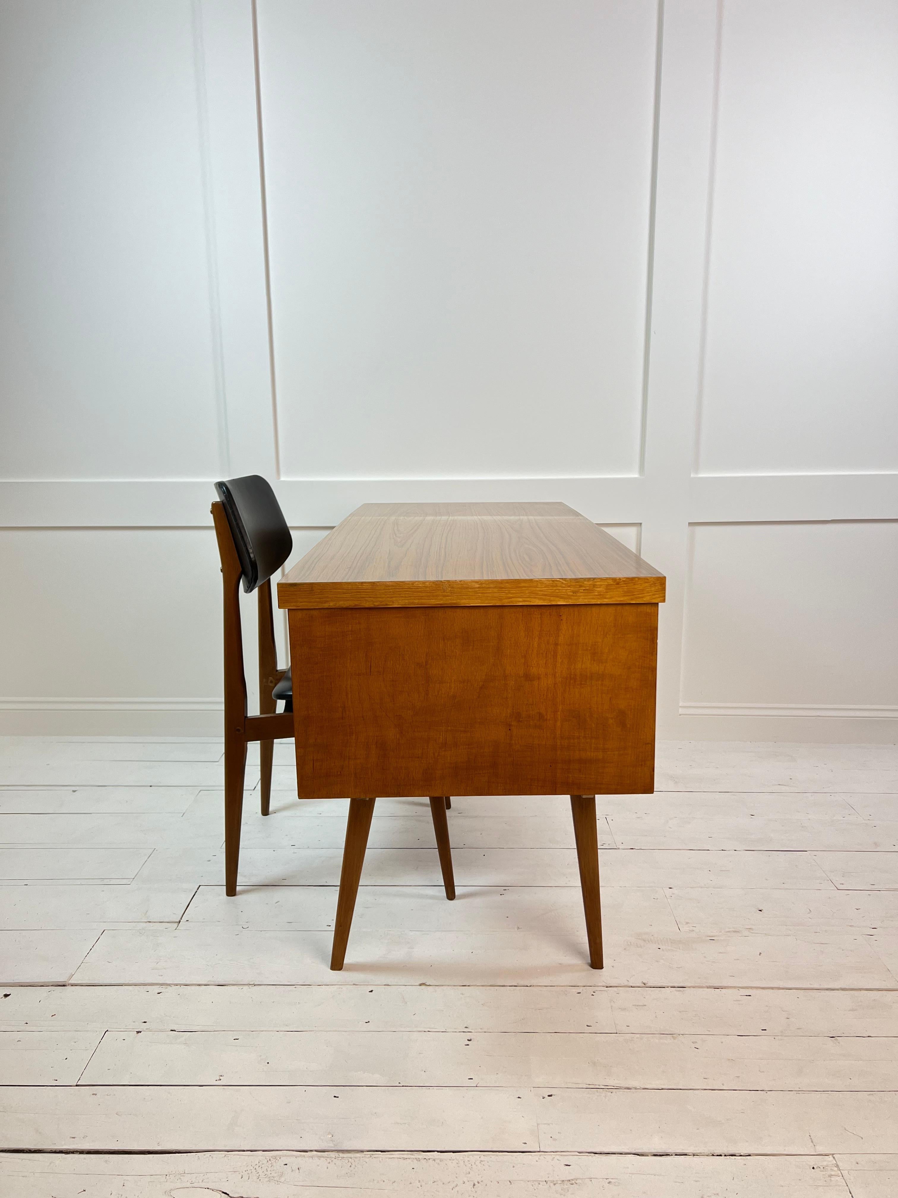 Mid-Century Solid Beech & Veneer Desk & Chair Set, Germany c.1960's For Sale 1