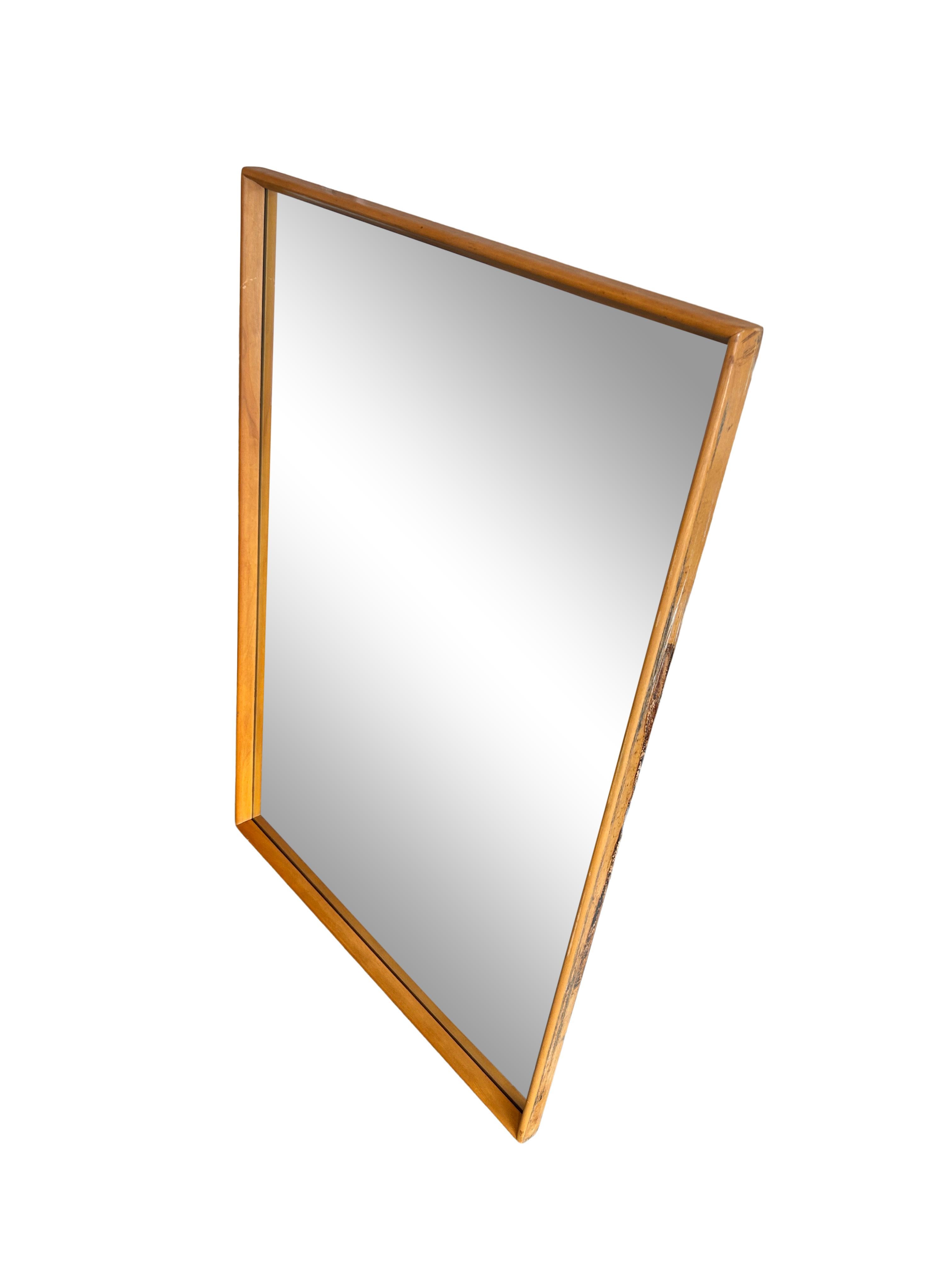 American Midcentury Solid Blonde Maple Sculptured Wall Mirror by Heywood Wakefield For Sale