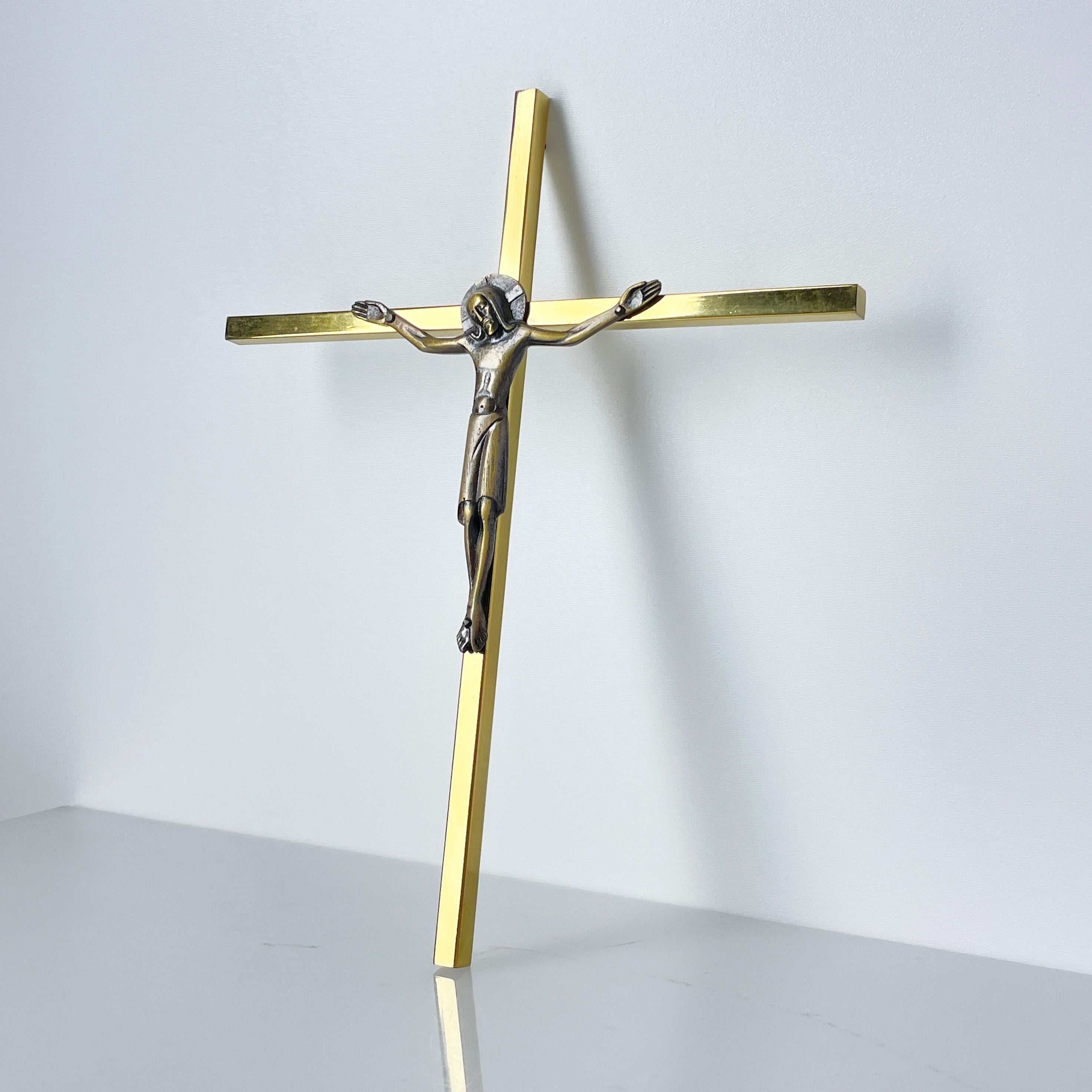 Mid Century Solid Brass Crucifix by Willy Buck, Switzerland For Sale 4