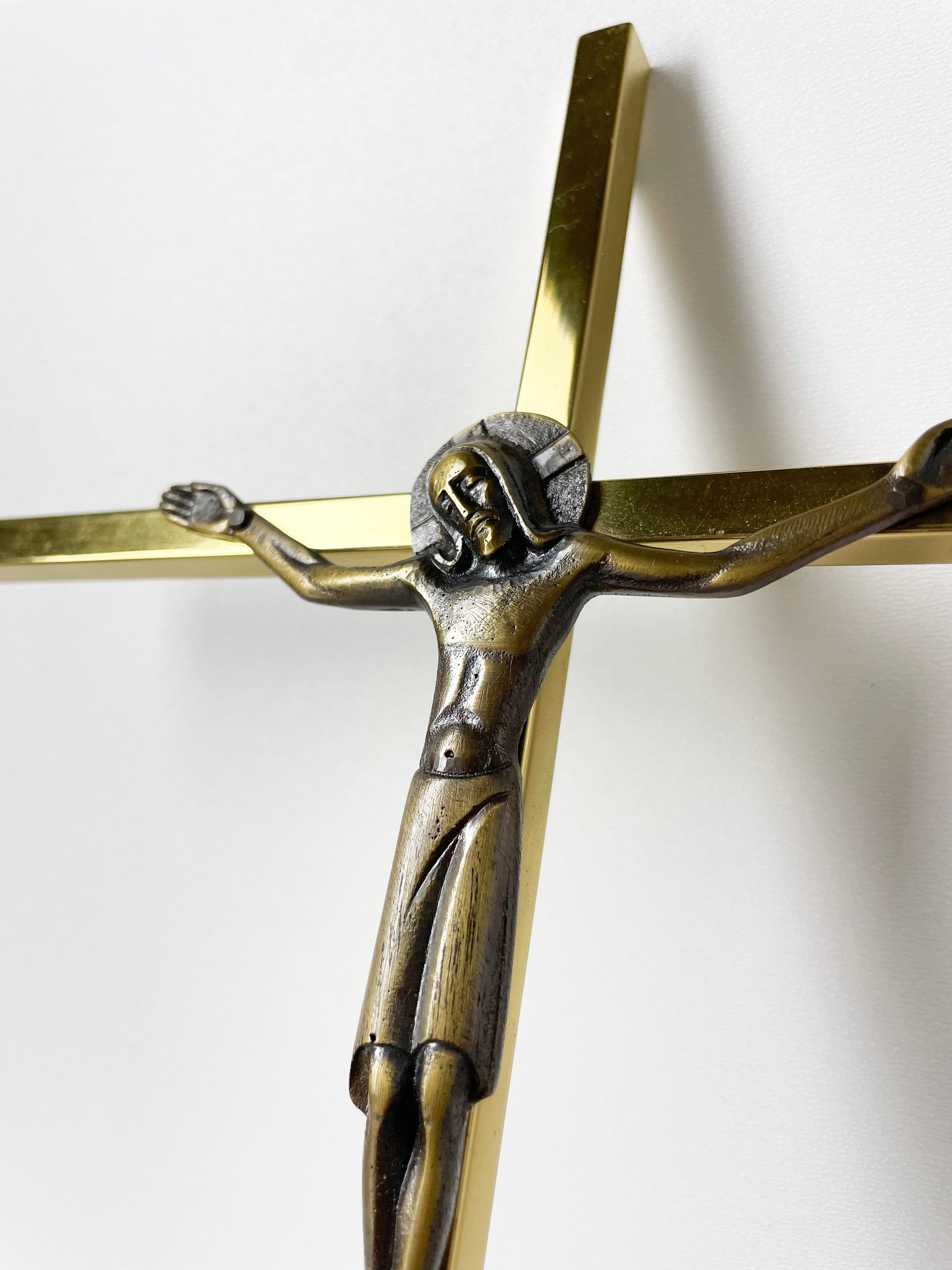 Mid Century Solid Brass Crucifix by Willy Buck, Switzerland For Sale 5