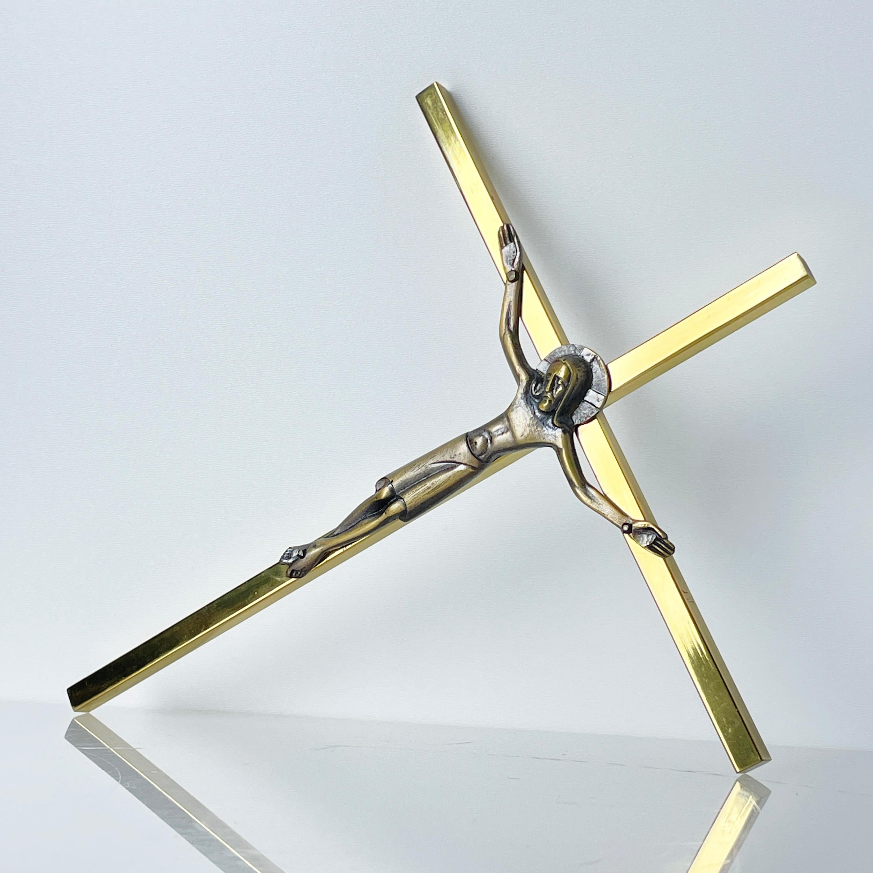 Mid-Century Modern Mid Century Solid Brass Crucifix by Willy Buck, Switzerland For Sale