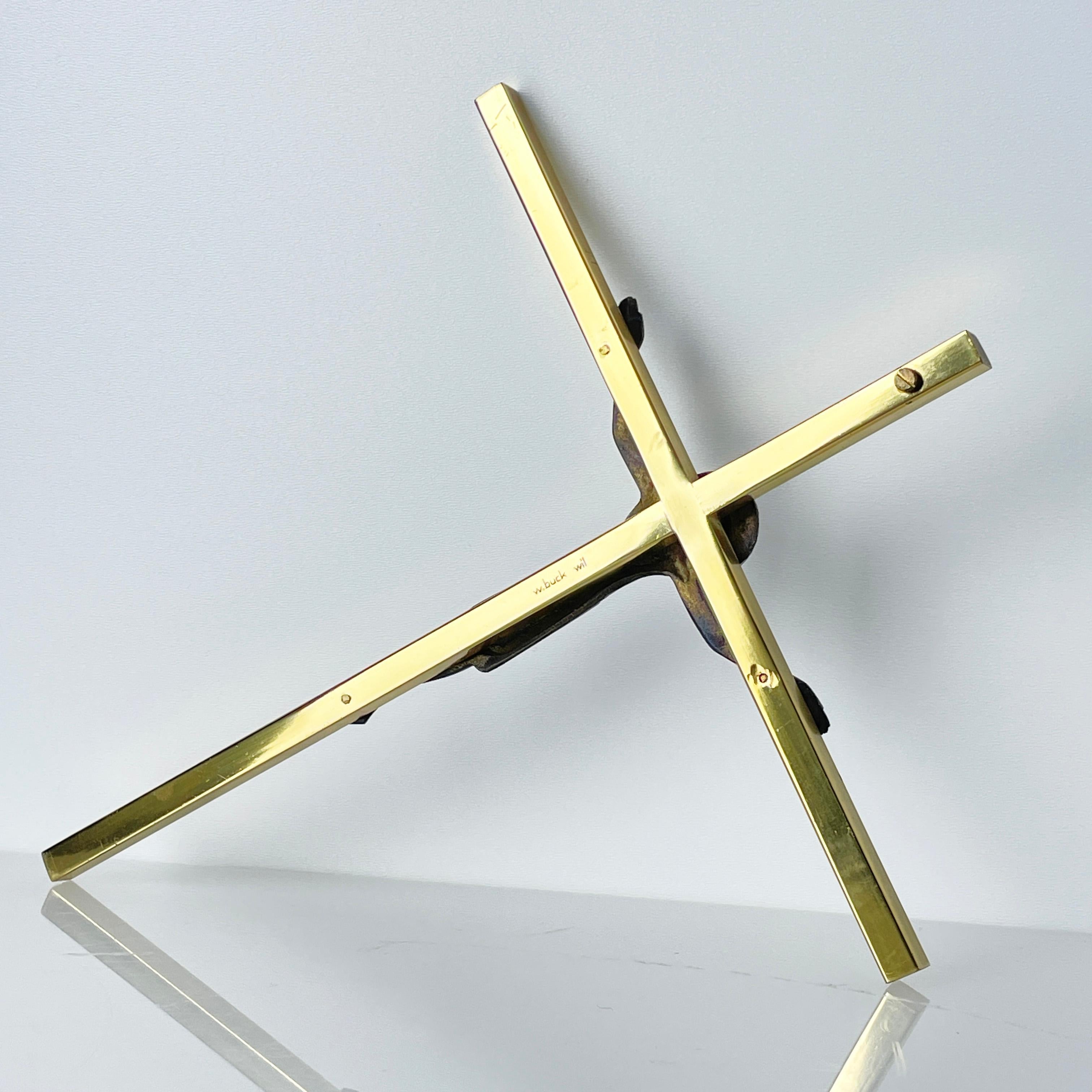 20th Century Mid Century Solid Brass Crucifix by Willy Buck, Switzerland For Sale