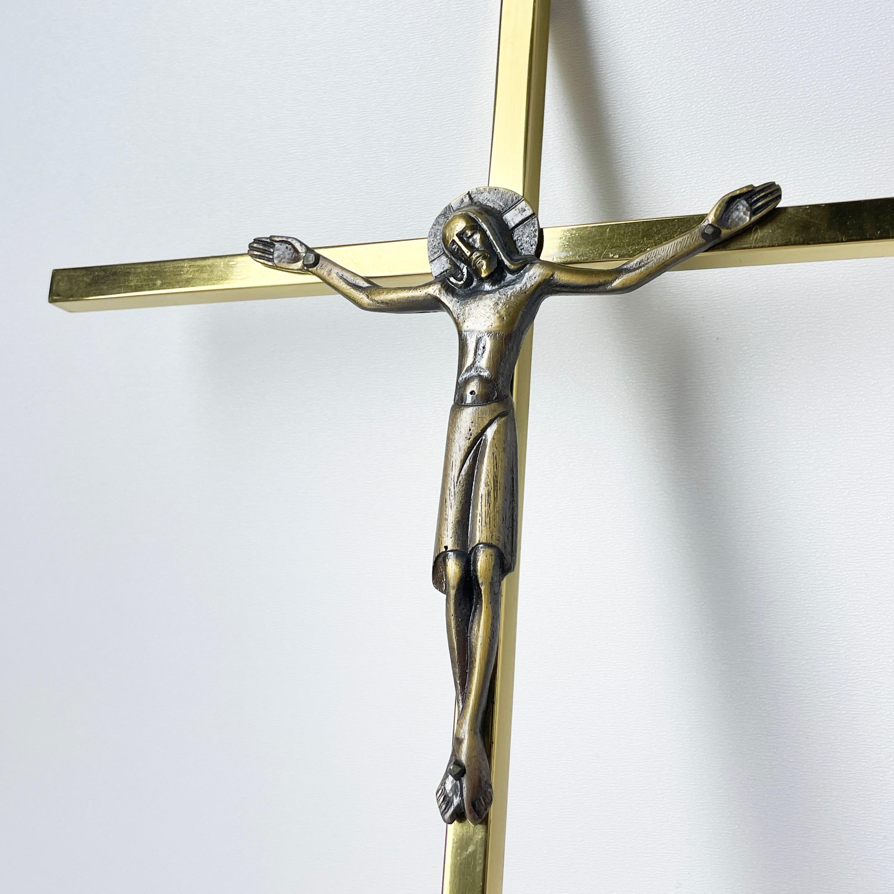 Mid Century Solid Brass Crucifix by Willy Buck, Switzerland For Sale 2