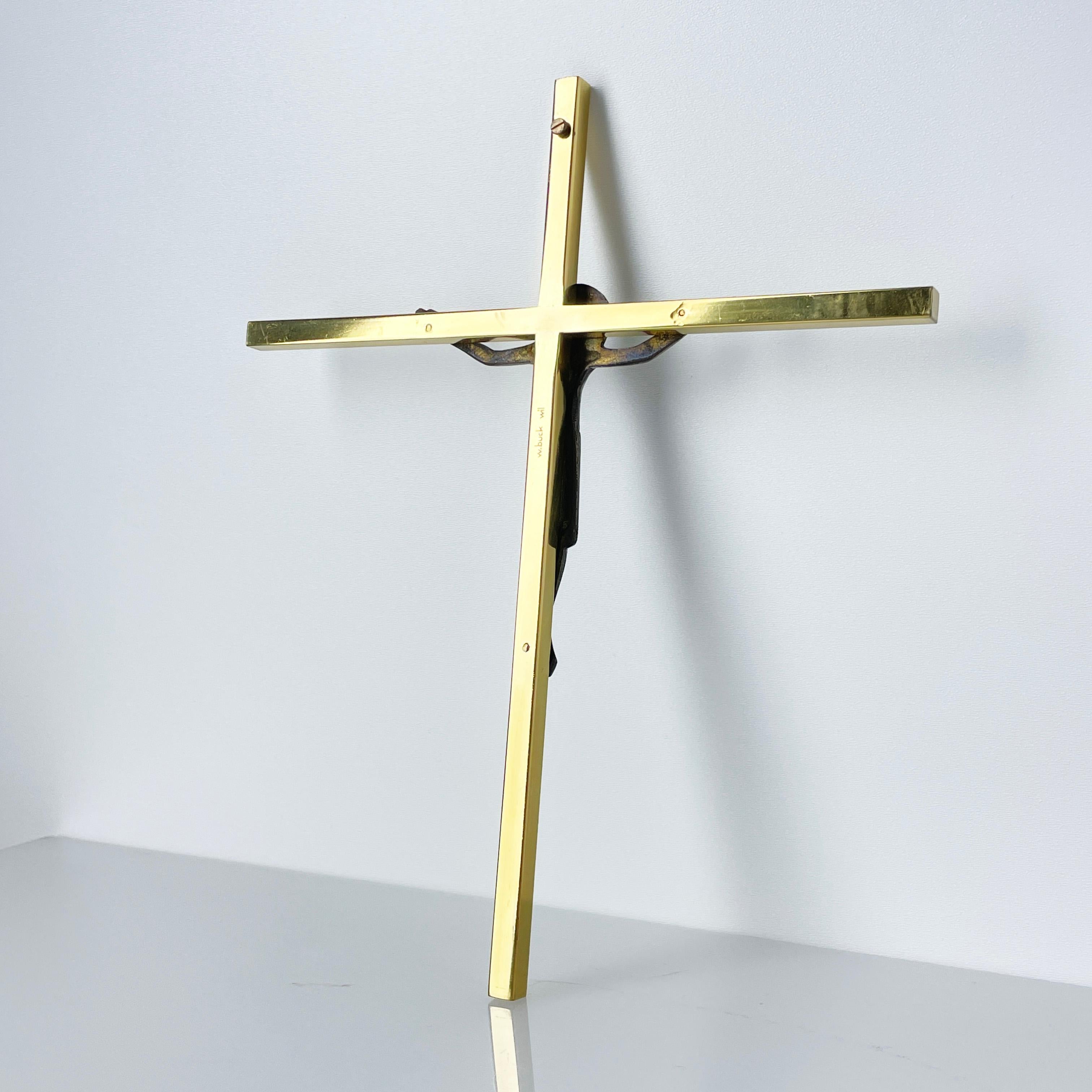 Mid Century Solid Brass Crucifix by Willy Buck, Switzerland For Sale 3