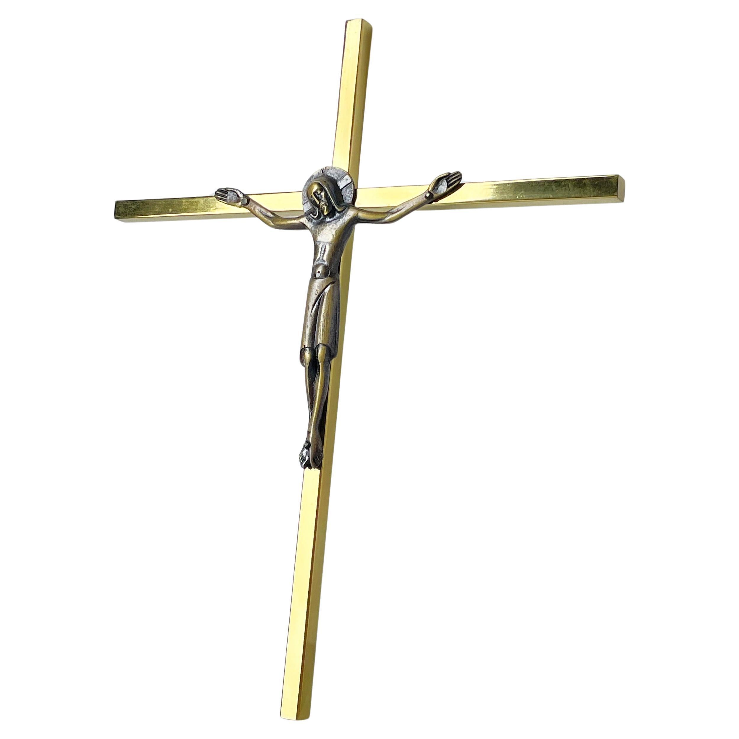 Mid Century Solid Brass Crucifix by Willy Buck, Switzerland For Sale