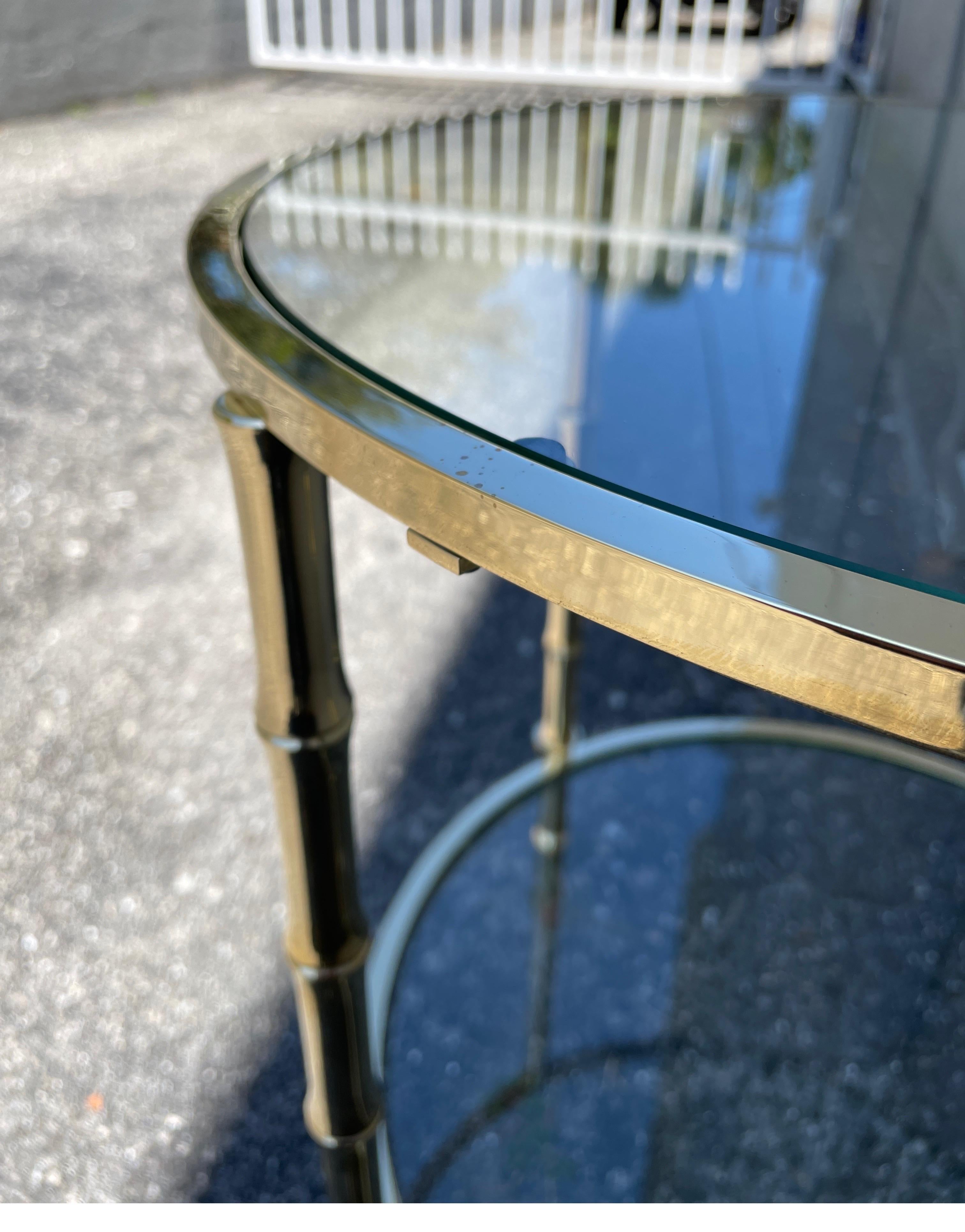 Mid Century Solid Brass Faux Bamboo Two Tier Side Table 2