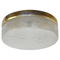 Mid-Century Solid Brass Frosted Glass Flush Mount Ceiling Lamp