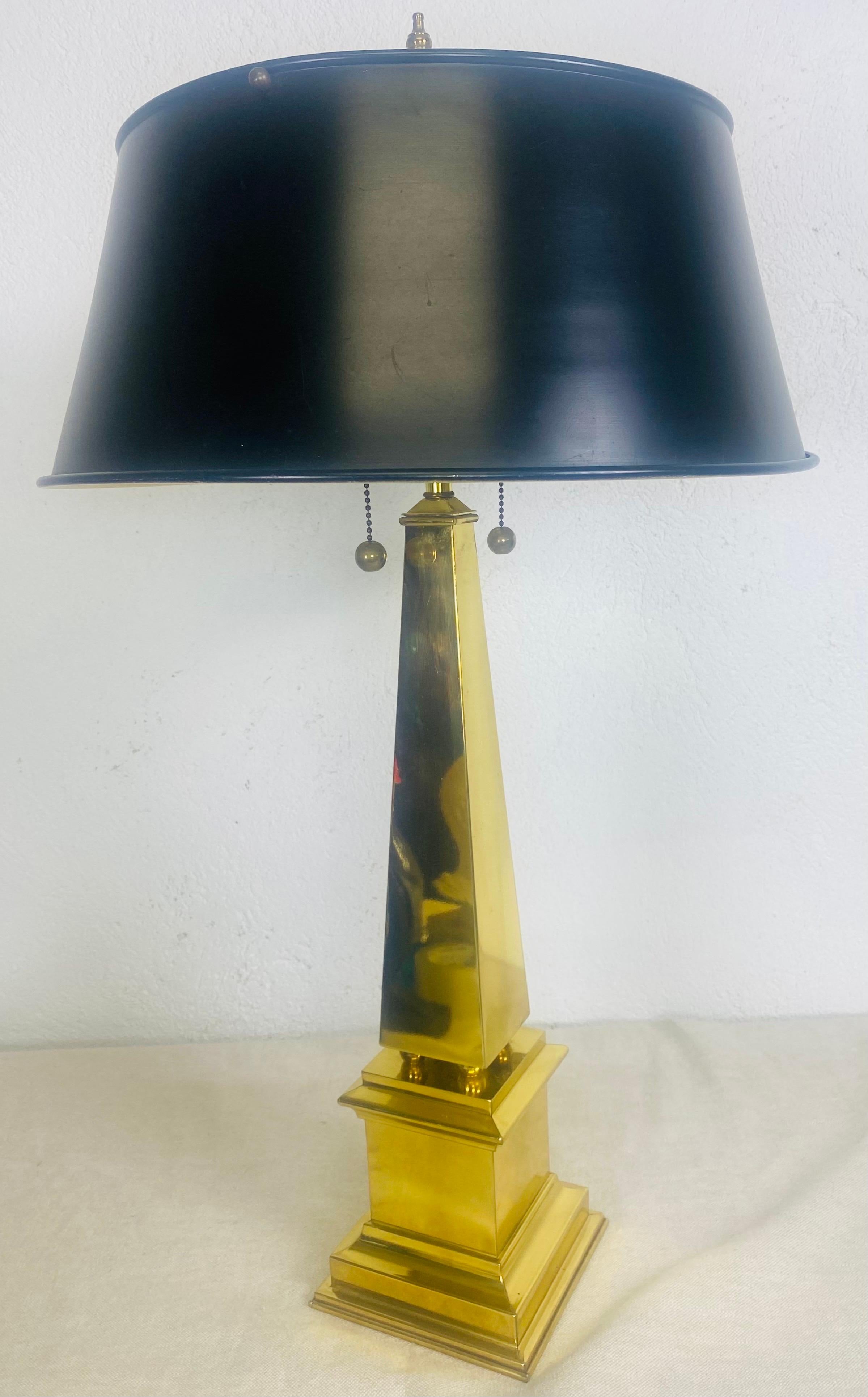 Late 20th Century Mid-century solid brass obelisk lamp after Chapman For Sale