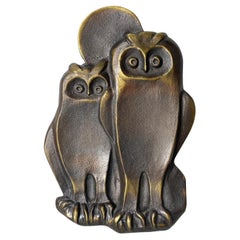 Mid Century solid brass 'Pair of Owls' Wall Decoration