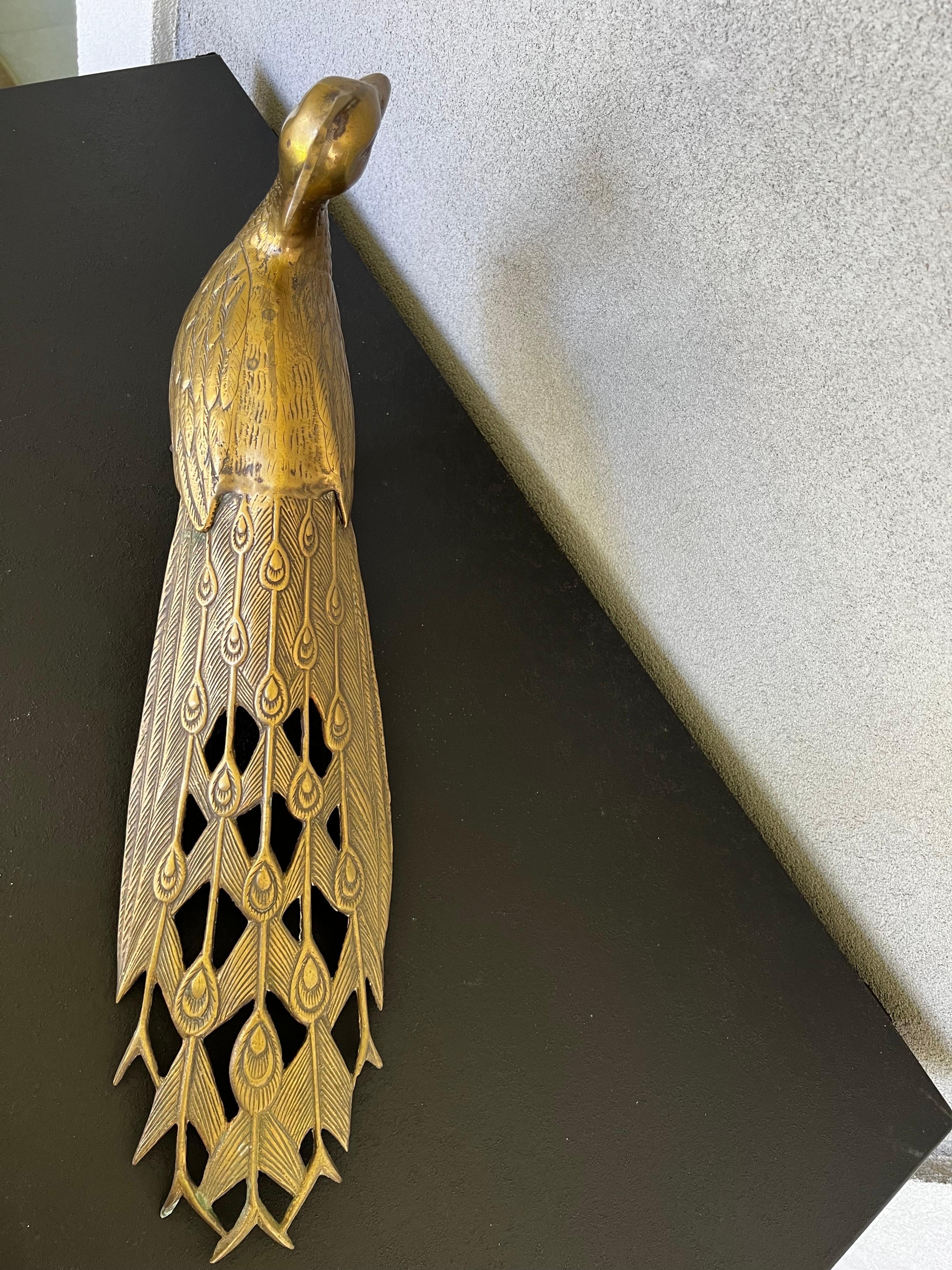 Mid-Century Solid Brass Peacock   For Sale 4