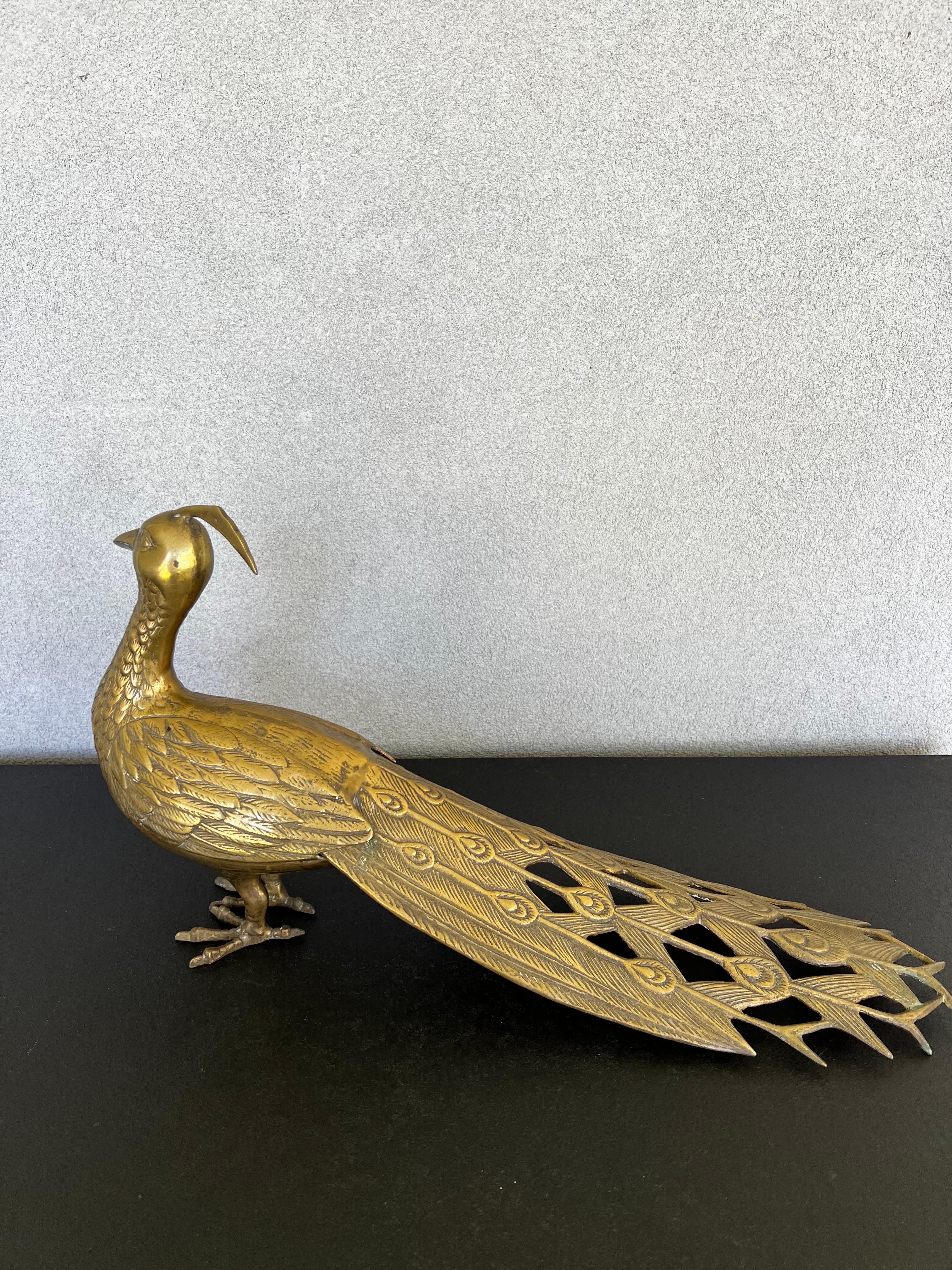 Unknown Mid-Century Solid Brass Peacock   For Sale