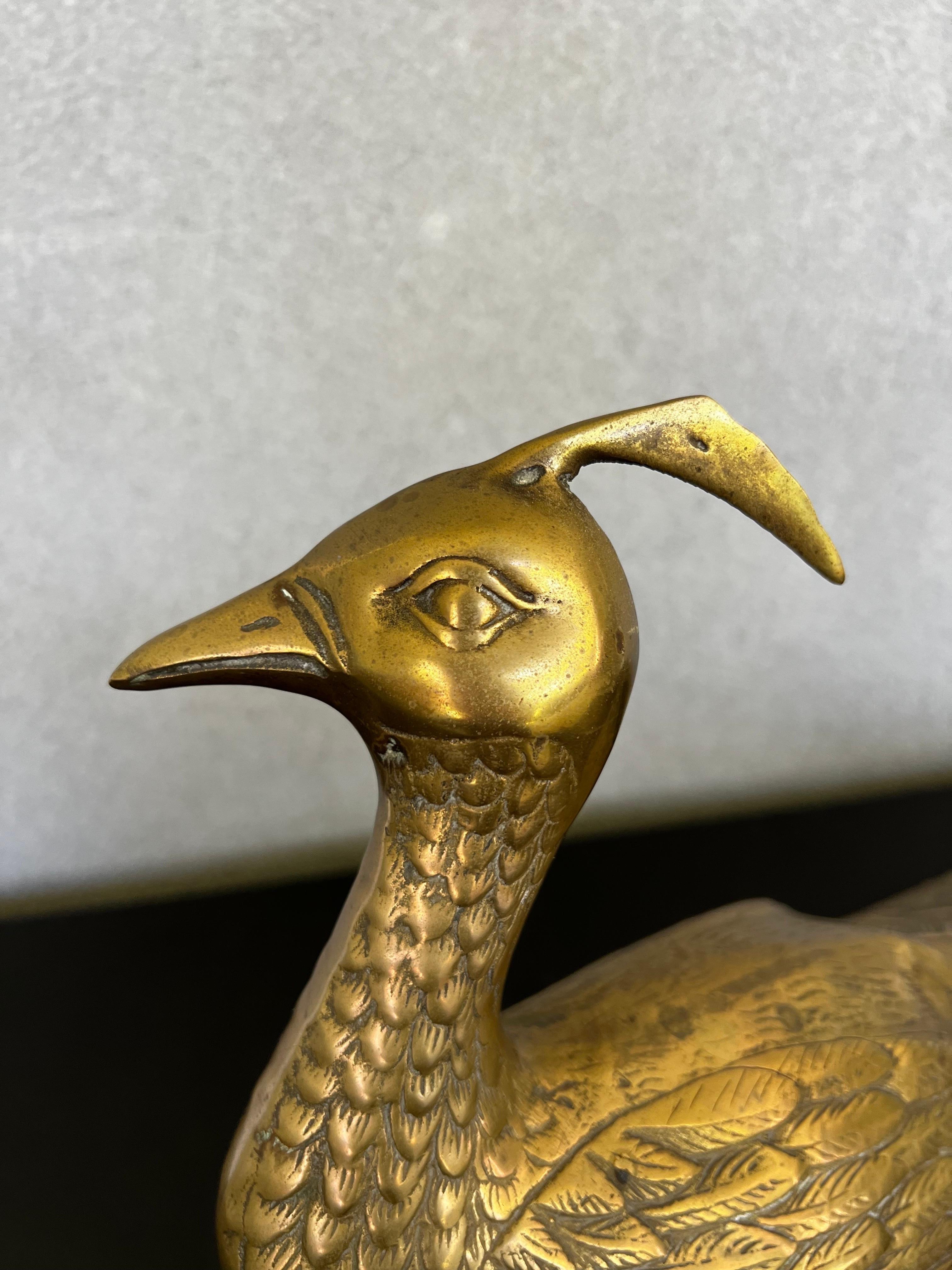 Mid-Century Solid Brass Peacock   In Good Condition For Sale In Fort Washington, MD