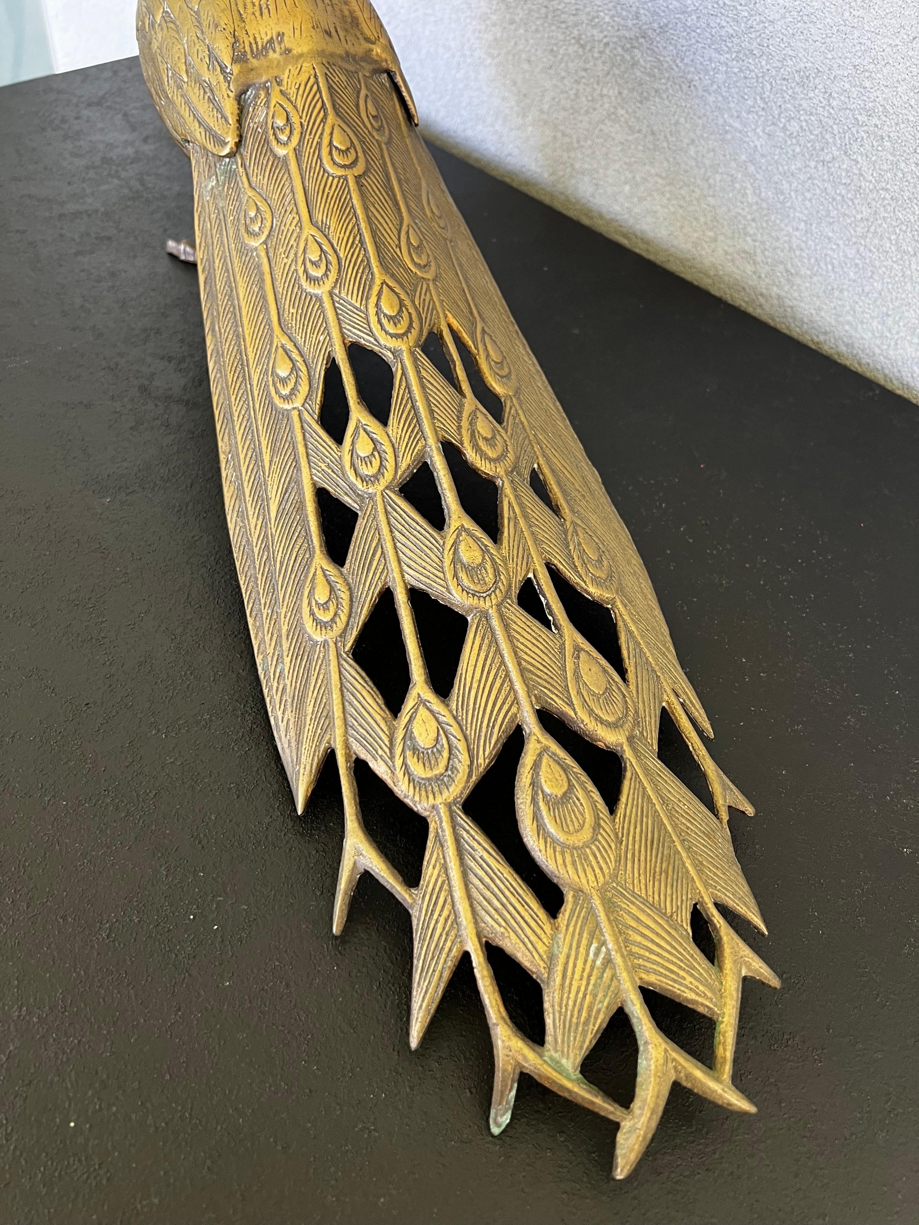 Mid-Century Solid Brass Peacock   For Sale 2