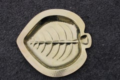 Midcentury Solid Brass Tray Carved in the Shape of Leaf Italy 1950 Signed RANA