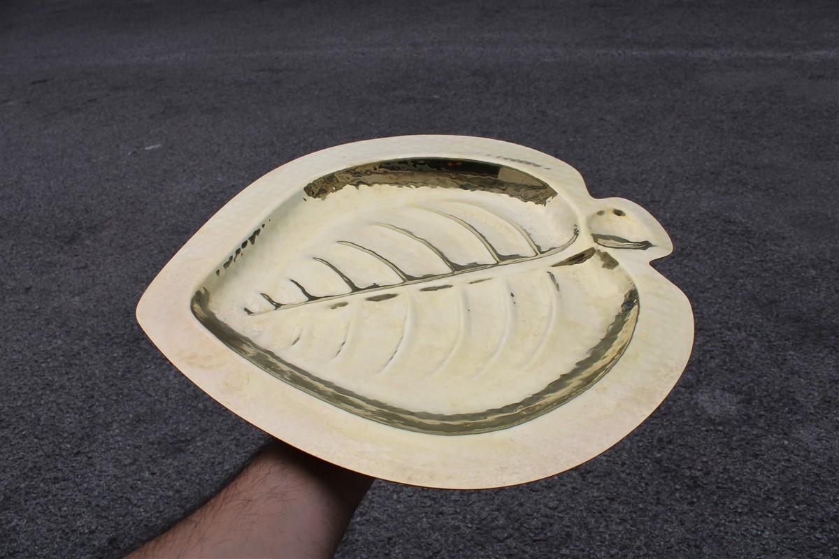 Mid-Century Modern Midcentury Solid Brass Tray Carved in the Shape of Leaf Italy 1950 Signed RANA For Sale