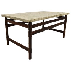 Mid-Century Solid Brazilian Rosewood and Travertine Coffee Table, 1960s