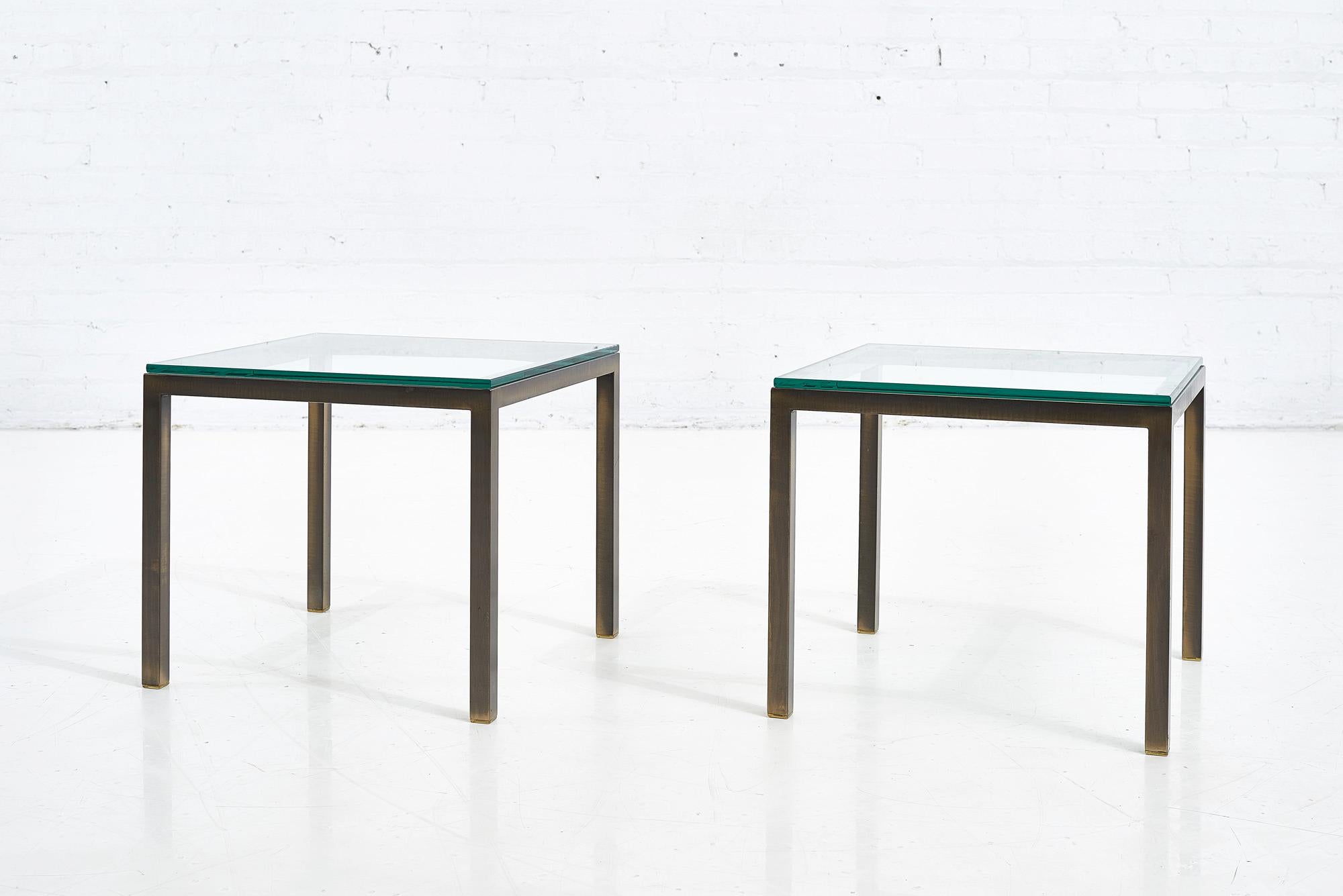 Mid century solid bronze and glass side tables, 1970.