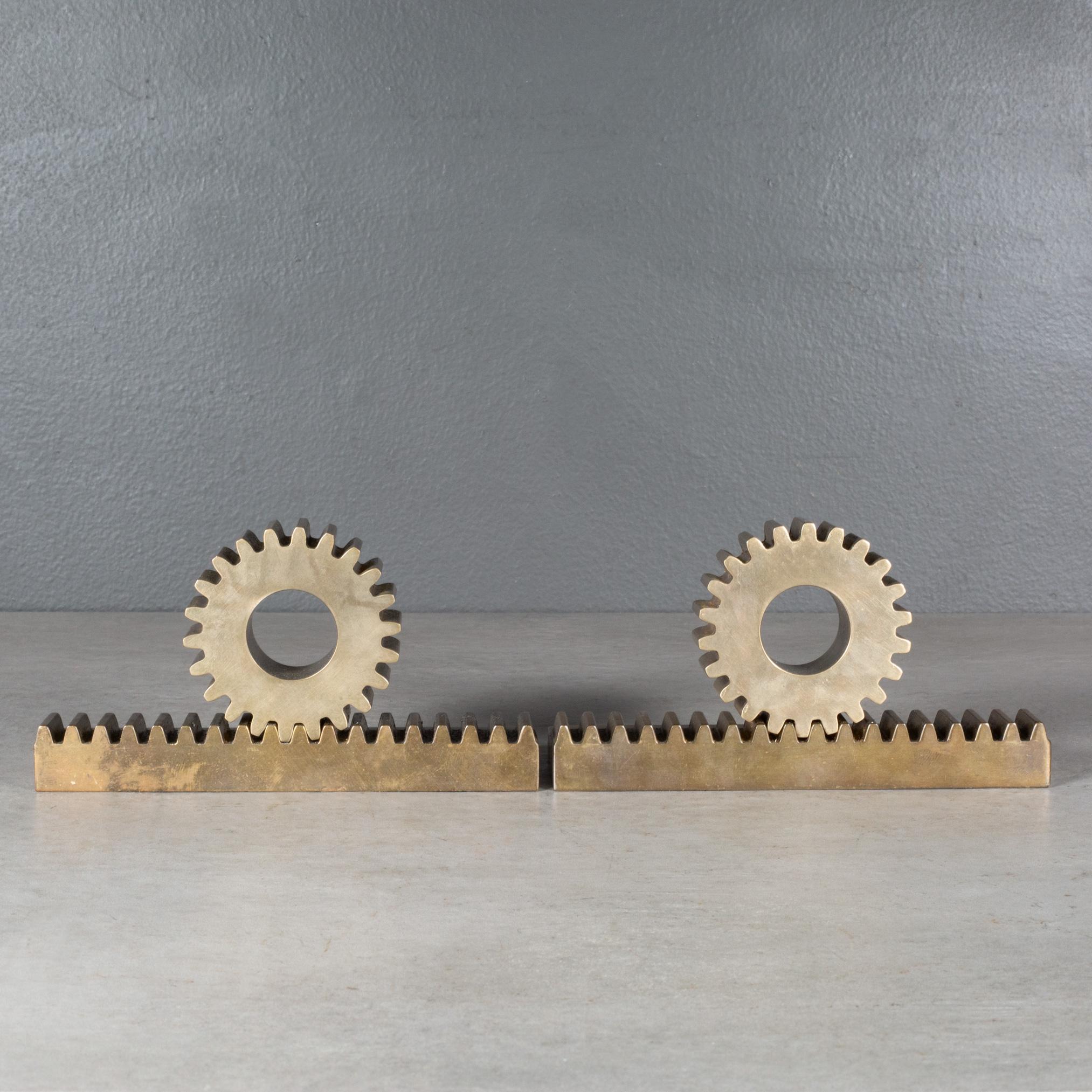 American Mid-century Solid Bronze Gear Bookends c.1960 (FREE SHIPPING) For Sale