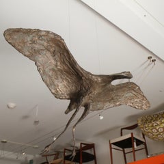 Midcentury Solid Bronze Heron Sculpture
