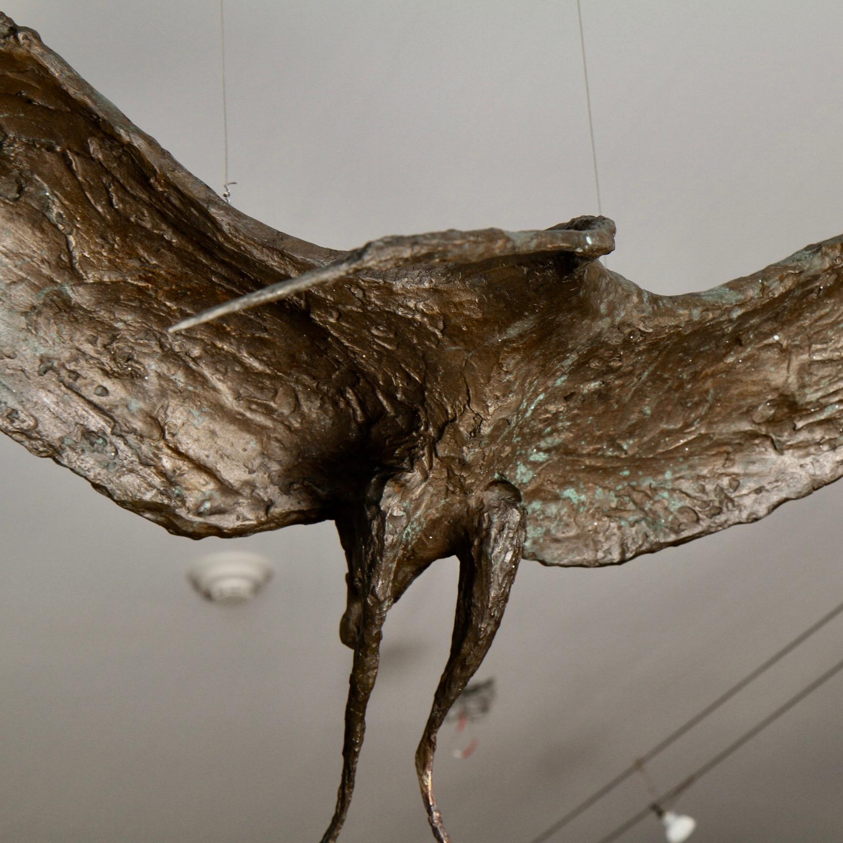 Midcentury Solid Bronze Heron Sculpture In Good Condition For Sale In New London, CT