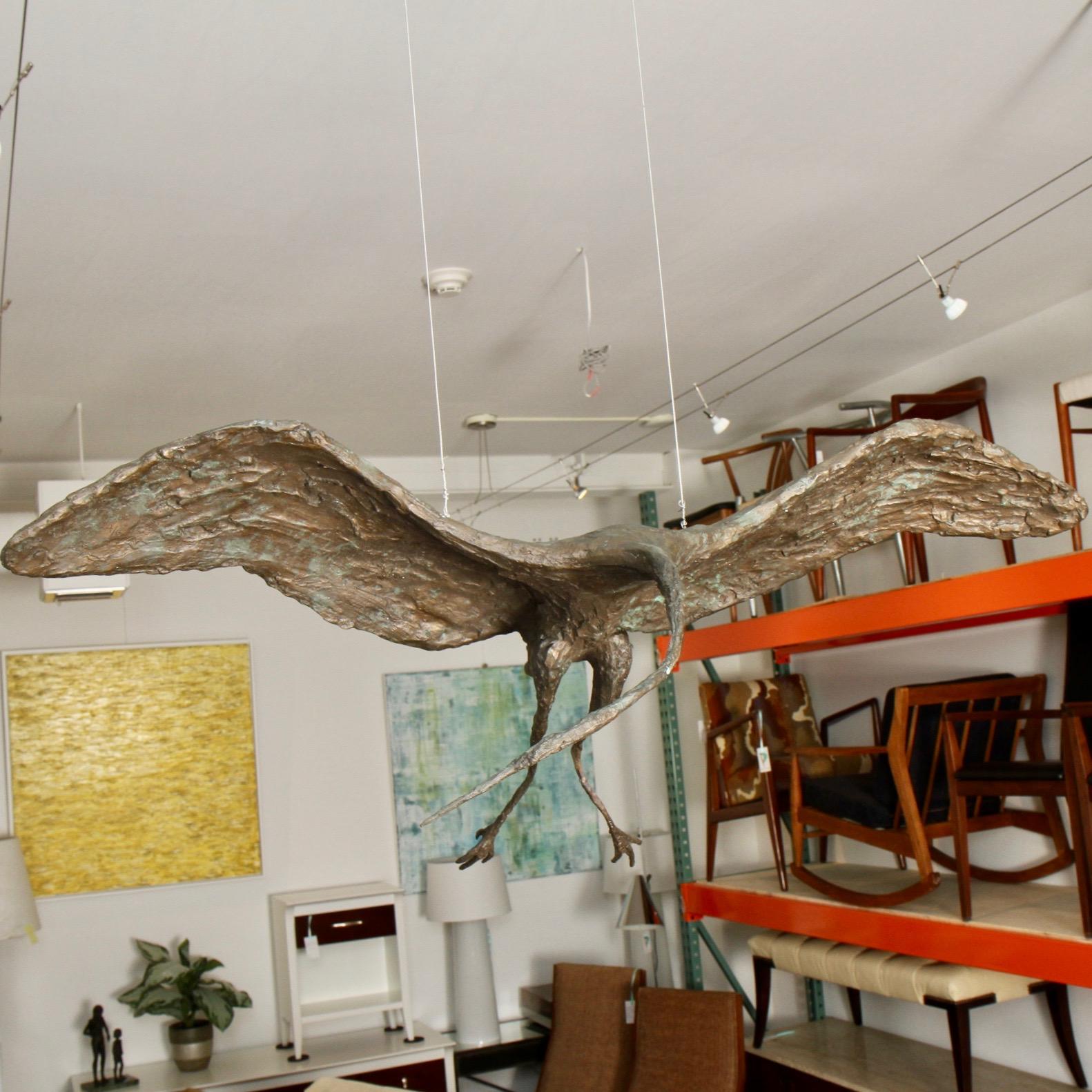 20th Century Midcentury Solid Bronze Heron Sculpture For Sale