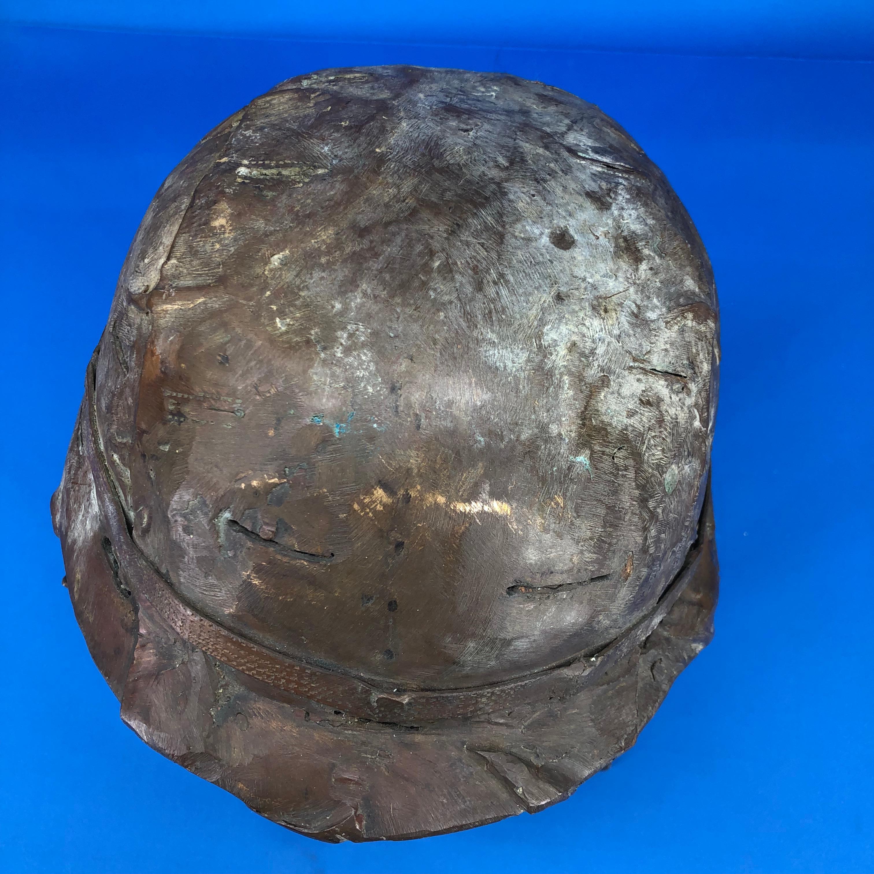 Midcentury Solid Bronze Sculpture Of A US Army Helmet For Sale 1