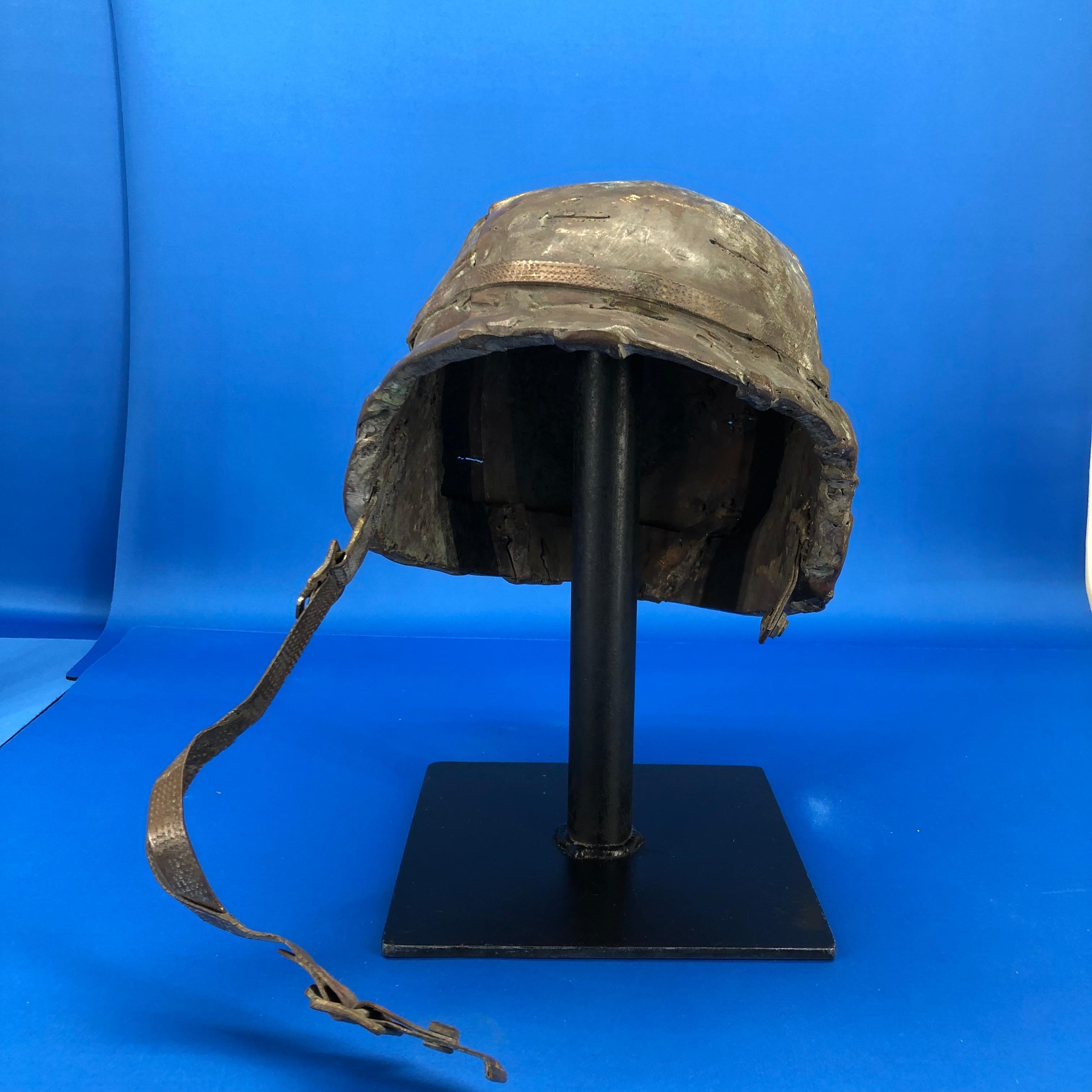 Midcentury Solid Bronze Sculpture Of A US Army Helmet For Sale 2