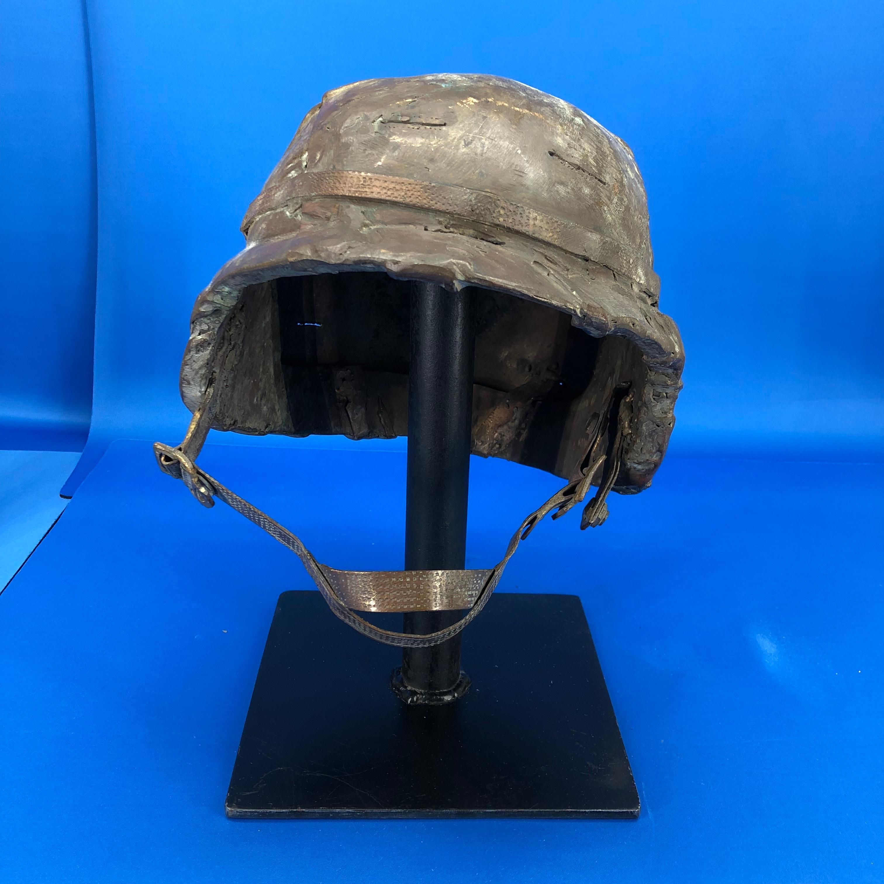 Midcentury Solid Bronze Sculpture Of A US Army Helmet For Sale 3