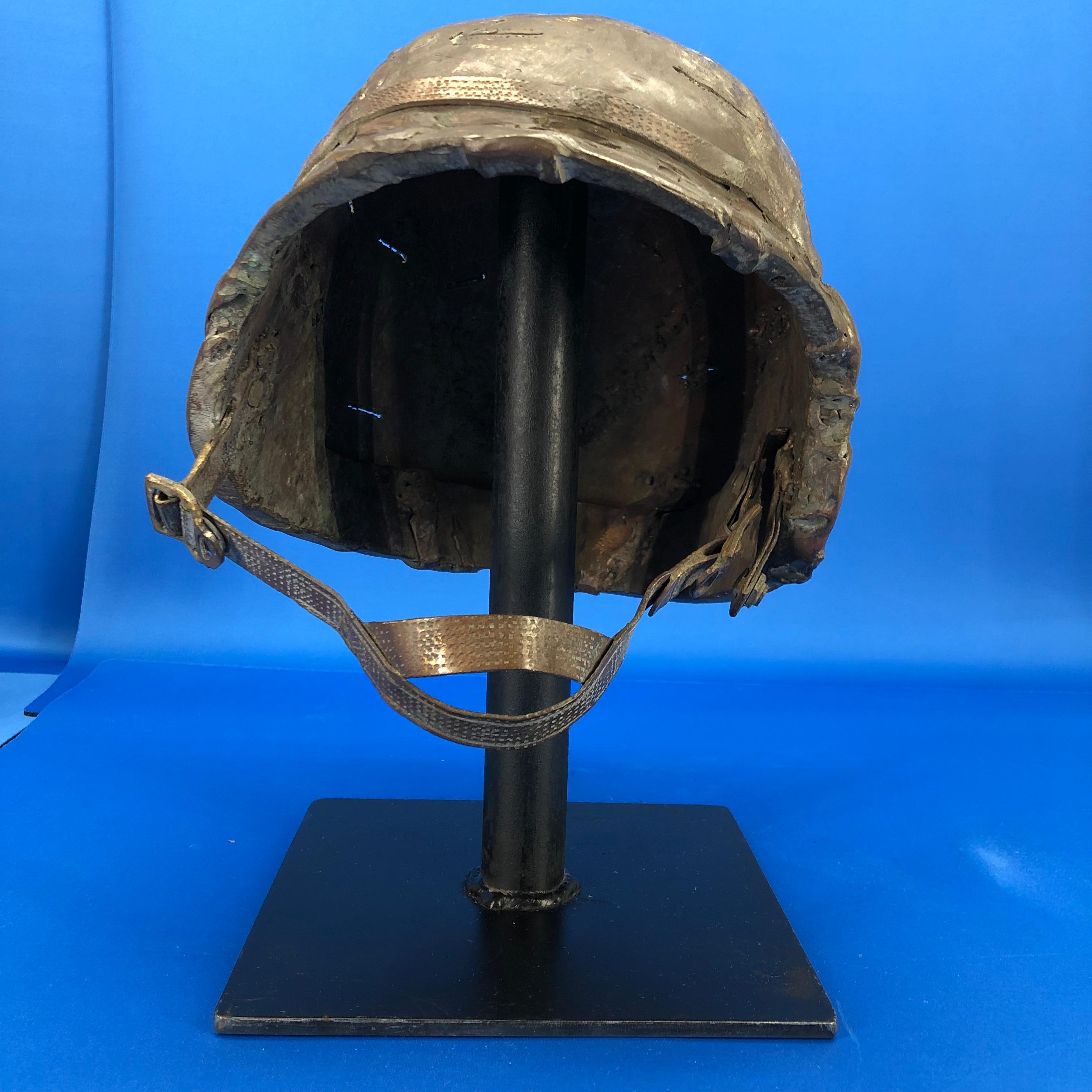 Midcentury Solid Bronze Sculpture Of A US Army Helmet For Sale 4