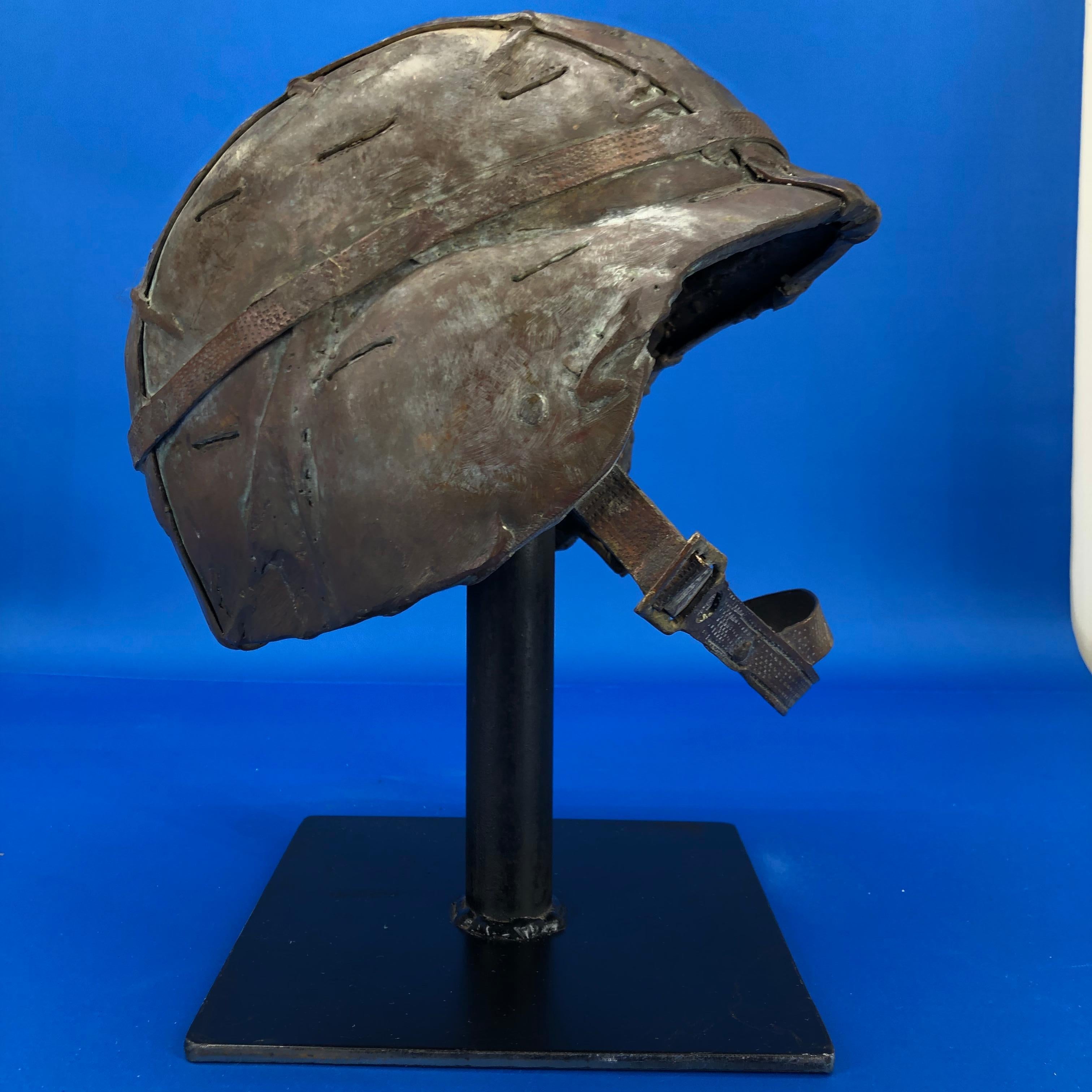 Midcentury Solid Bronze Sculpture Of A US Army Helmet For Sale 5