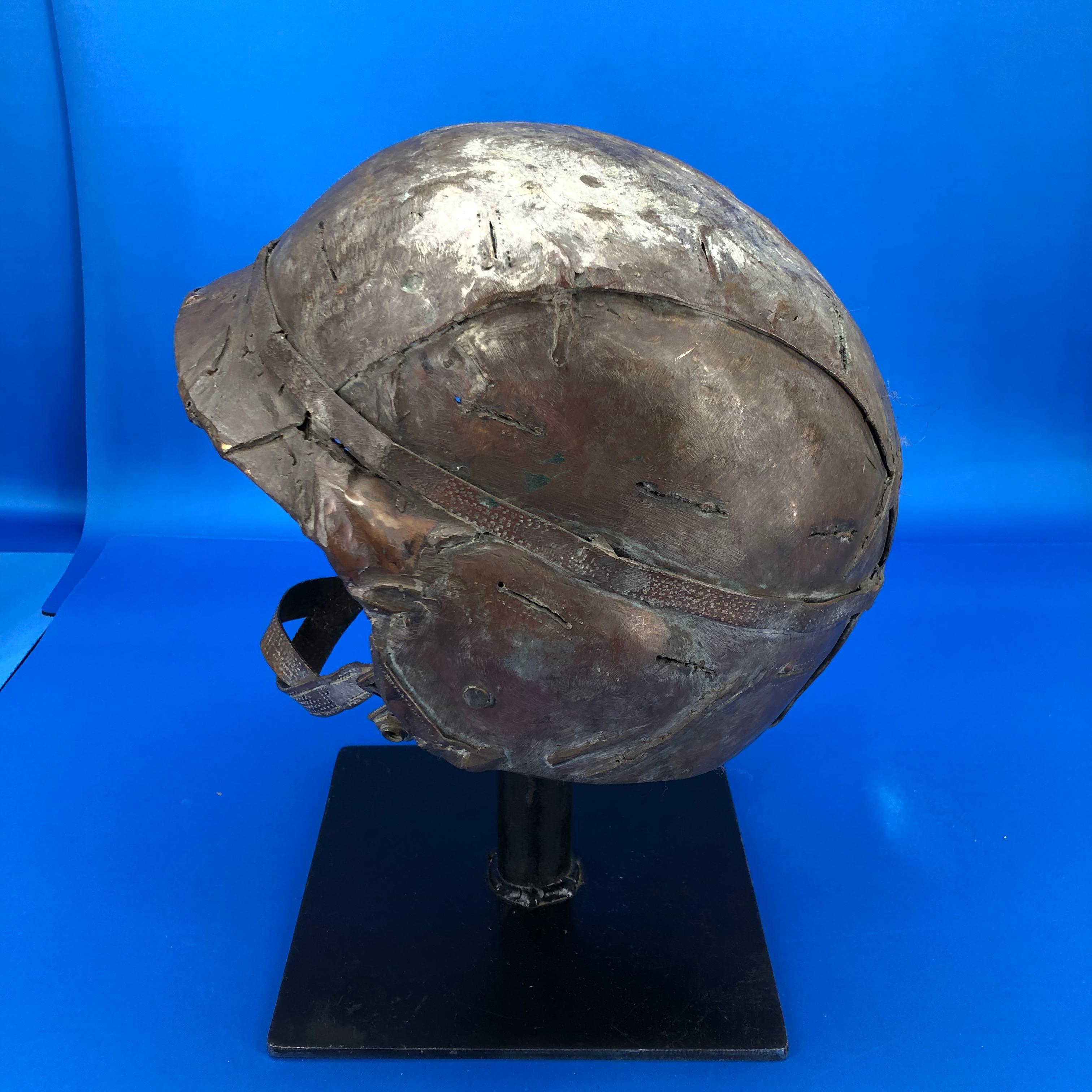 Midcentury Solid Bronze Sculpture Of A US Army Helmet For Sale 6