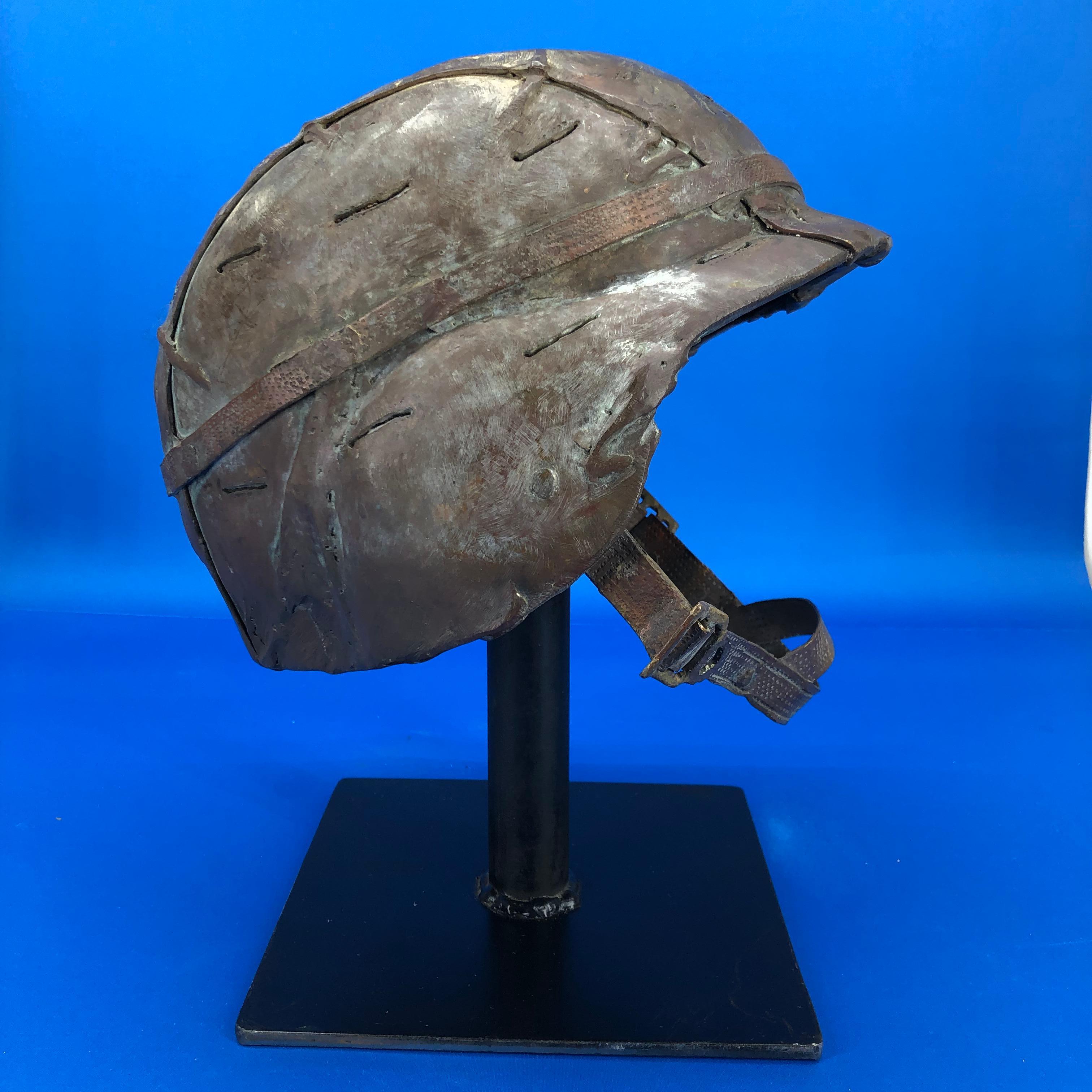 Hand-Crafted Midcentury Solid Bronze Sculpture Of A US Army Helmet For Sale