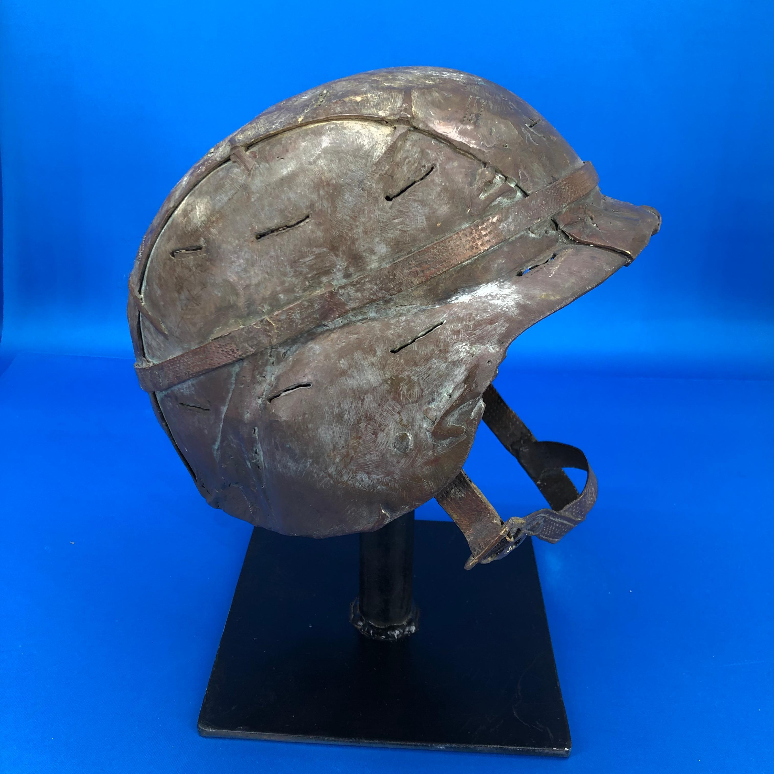 Midcentury Solid Bronze Sculpture Of A US Army Helmet In Good Condition For Sale In Haddonfield, NJ