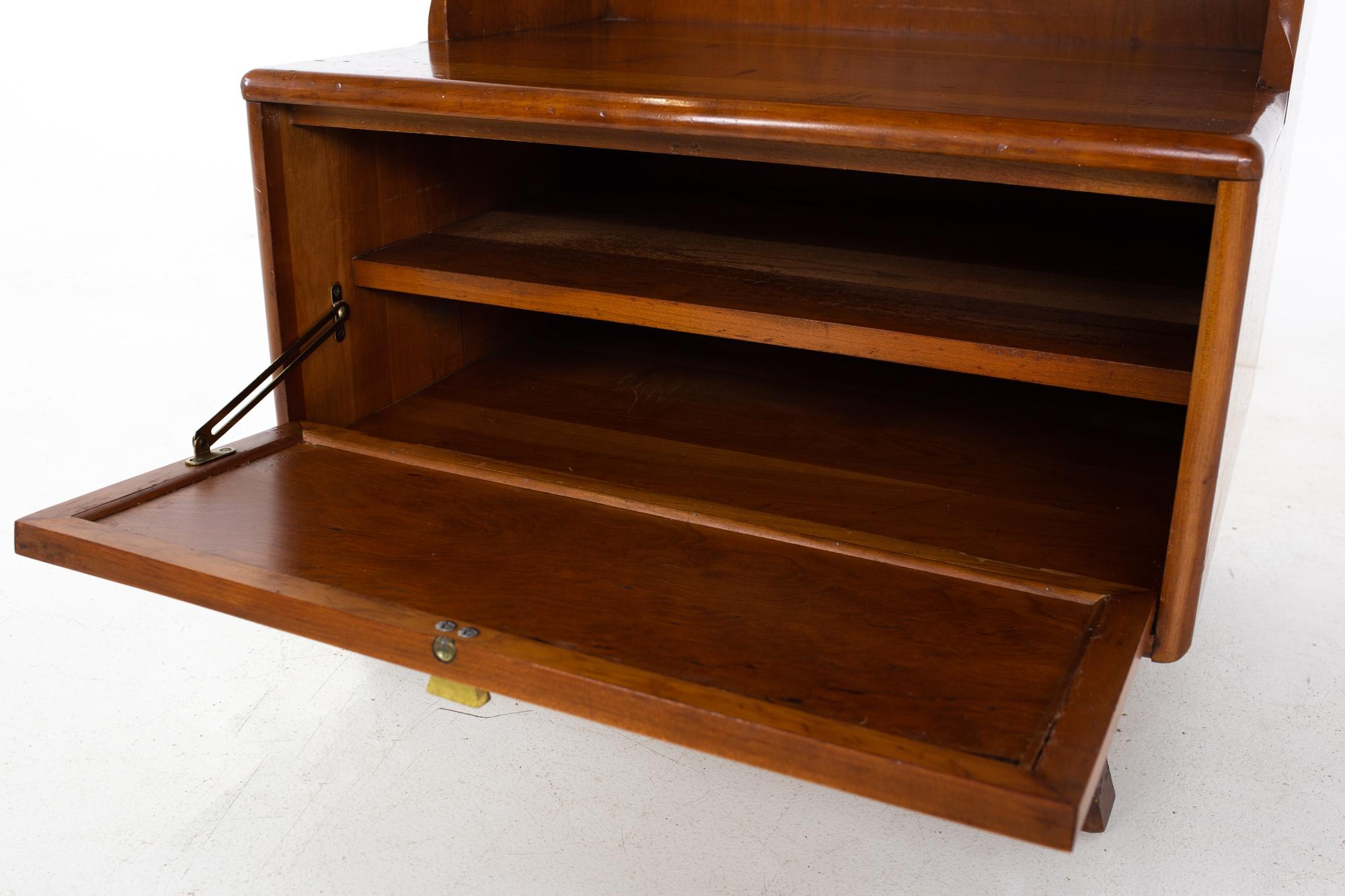 Mid Century Solid Cherry and Cane Extendable Shelf Nightstands, a Pair 3