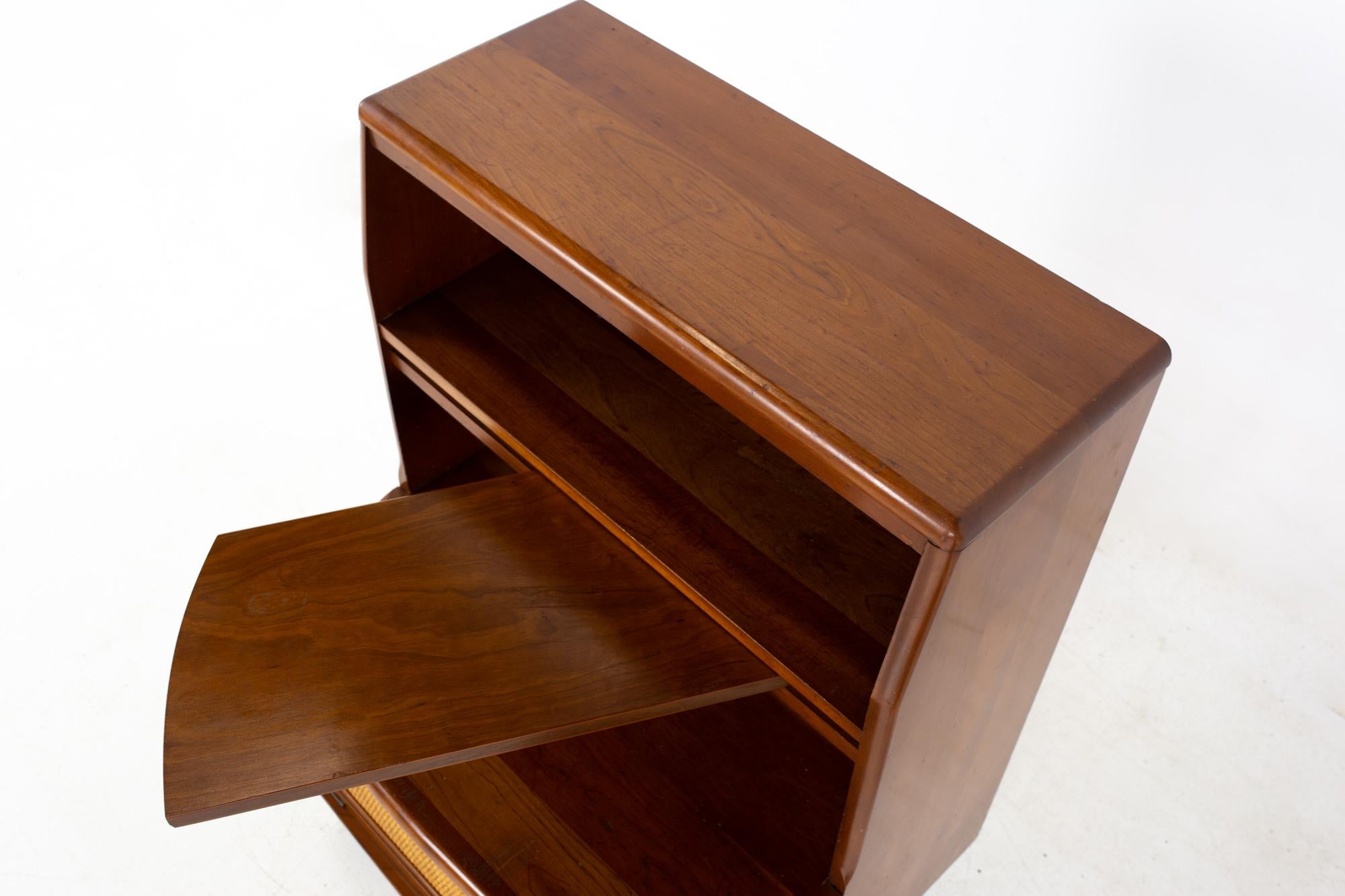 Mid Century Solid Cherry and Cane Extendable Shelf Nightstands, a Pair 6
