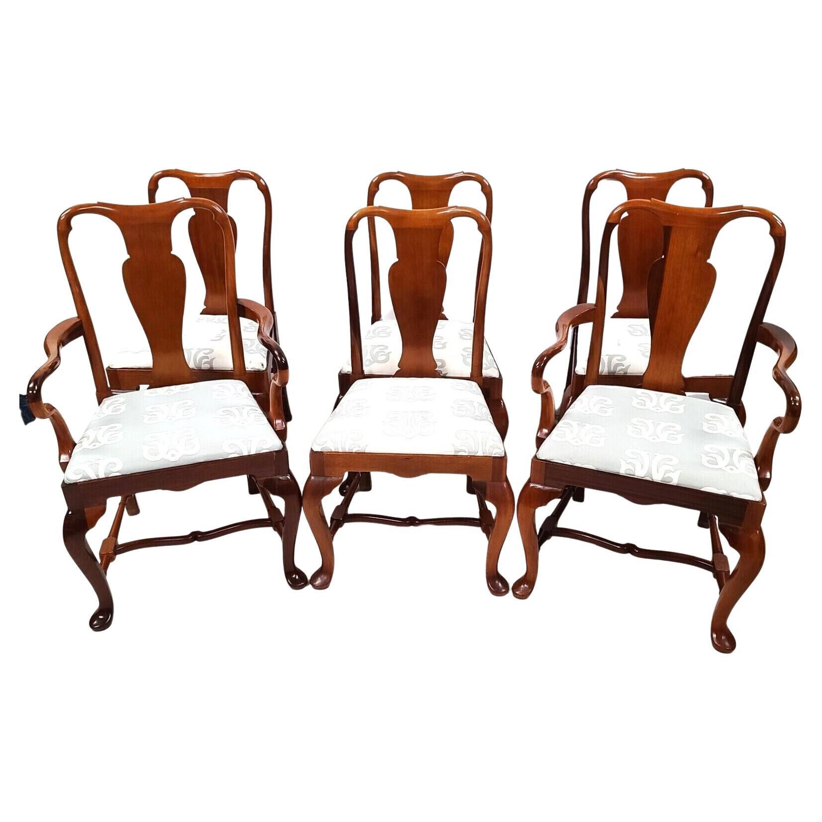 Mid Century Solid Cherry Queen Anne Dining Chairs, Set of 6