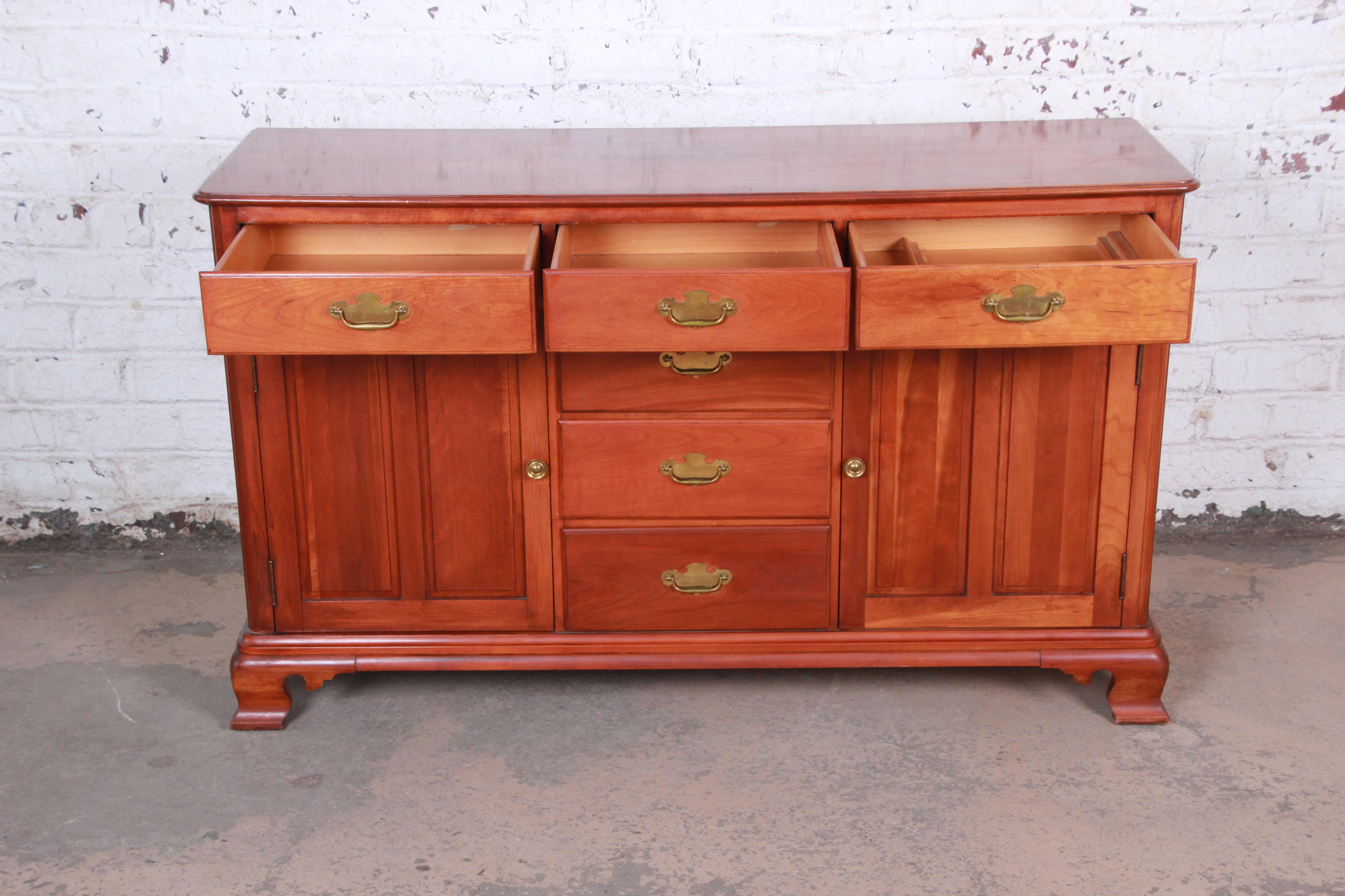 Brass Midcentury Solid Cherrywood Sideboard Credenza by Willet