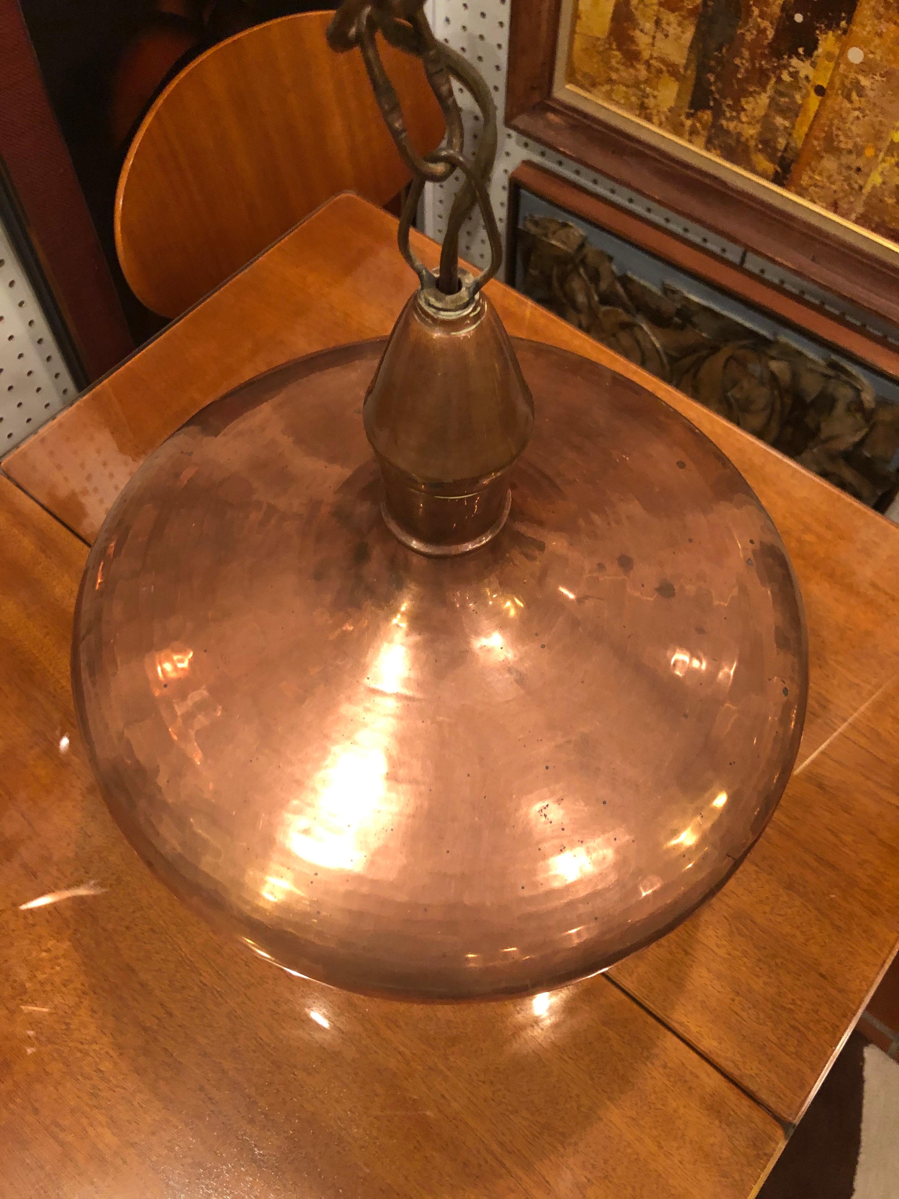Mid Century Solid Copper Chandelier In Good Condition In Redding, CT