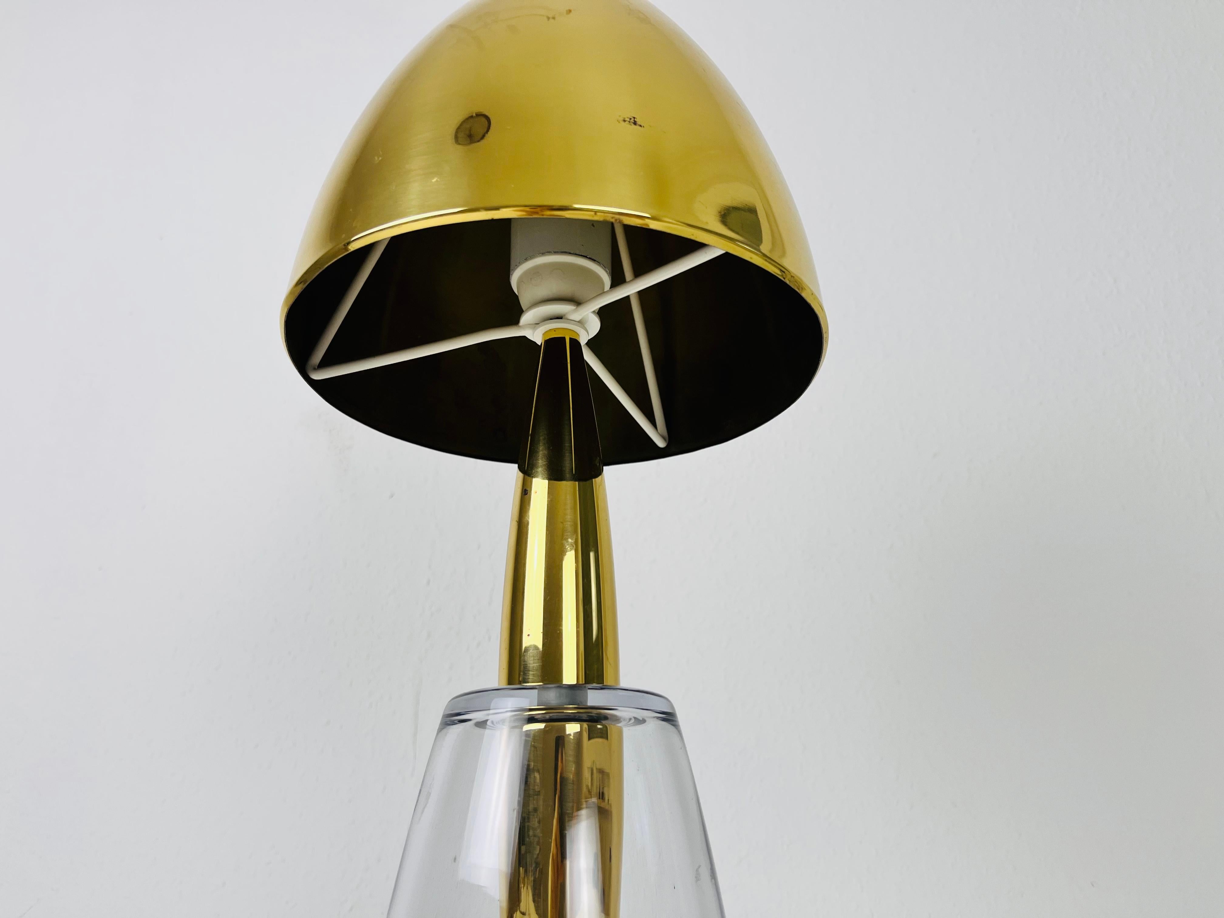 Mid-Century Modern Mid Century Solid Glass and Brass Shade Table Lamp, 1960s For Sale