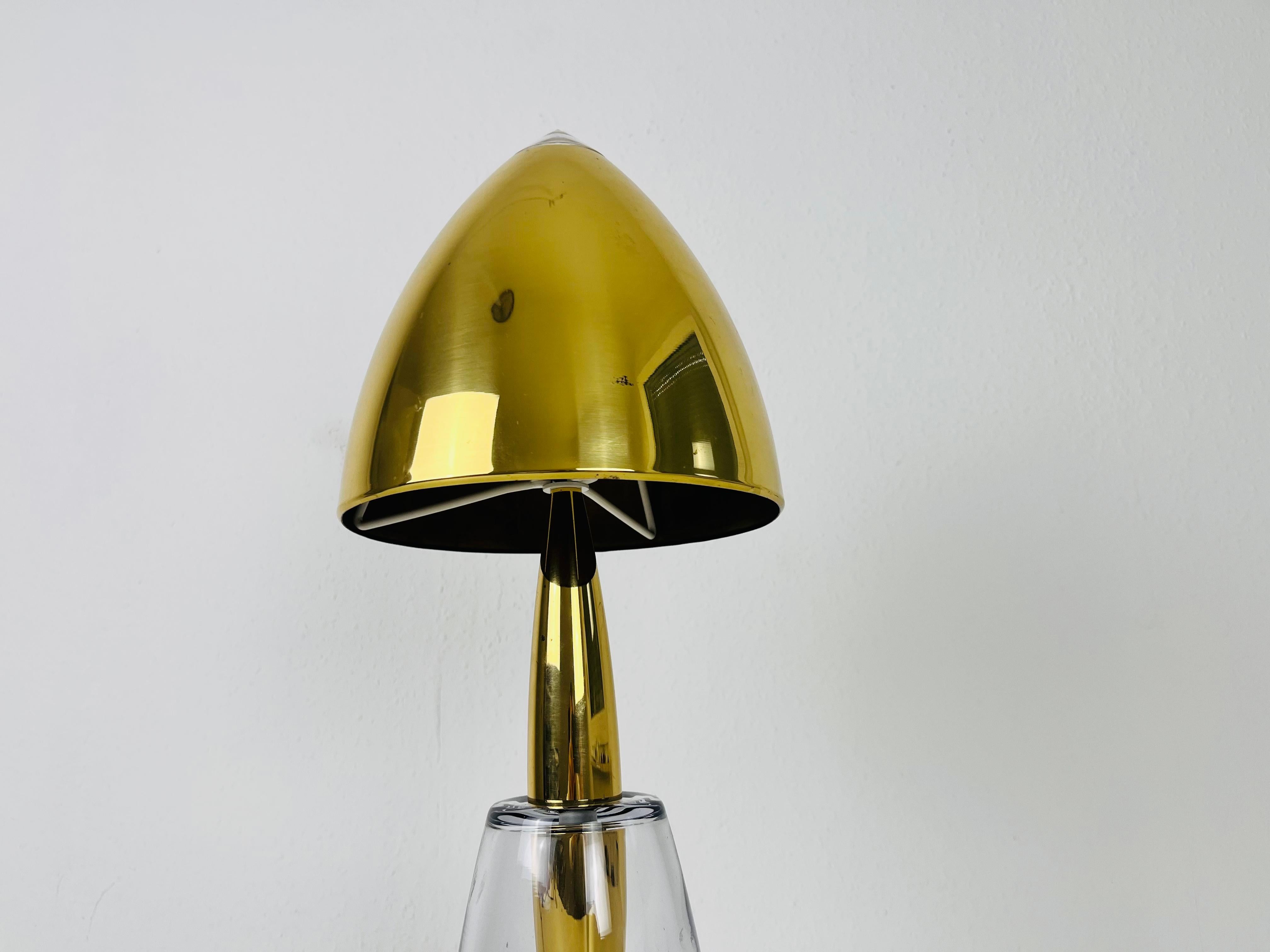 Mid Century Solid Glass and Brass Shade Table Lamp, 1960s In Good Condition For Sale In Hagenbach, DE