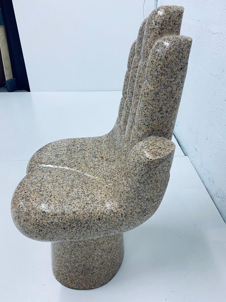 American Mid-Century Solid Granite Carved Hand Chair Inspired by Pedro Friedeberg