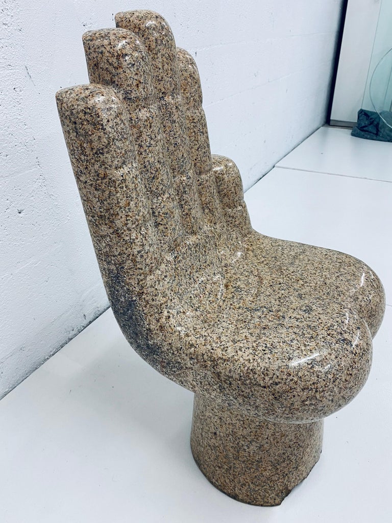 Mid-Century Solid Granite Carved Hand Chair Inspired by Pedro Friedeberg In Good Condition In Miami, FL