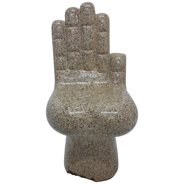 Mid-Century Solid Granite Carved Hand Chair Inspired by Pedro Friedeberg