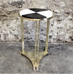 Midcentury Solid Heavy Brass Pedestal Side Table with Custom Marble Insert Top