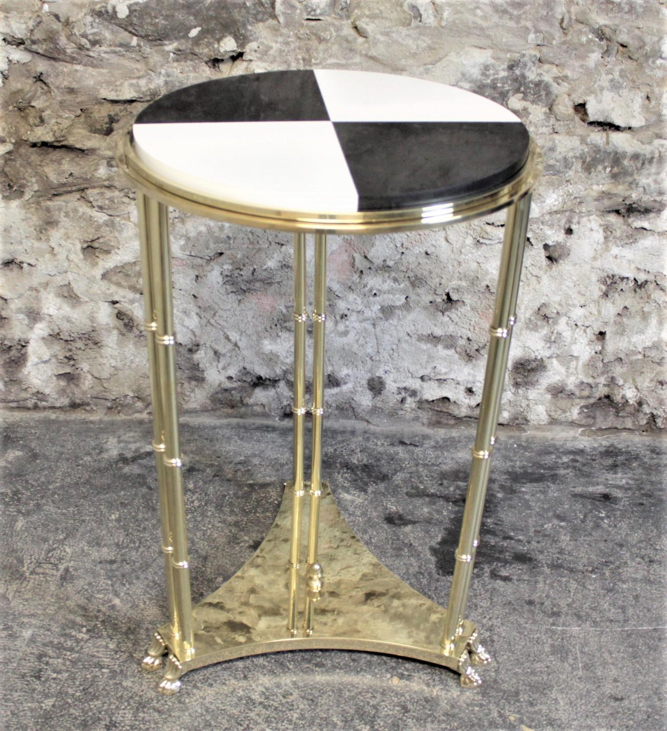 American Midcentury Solid Heavy Brass Pedestal Side Table with Custom Marble Insert Top For Sale